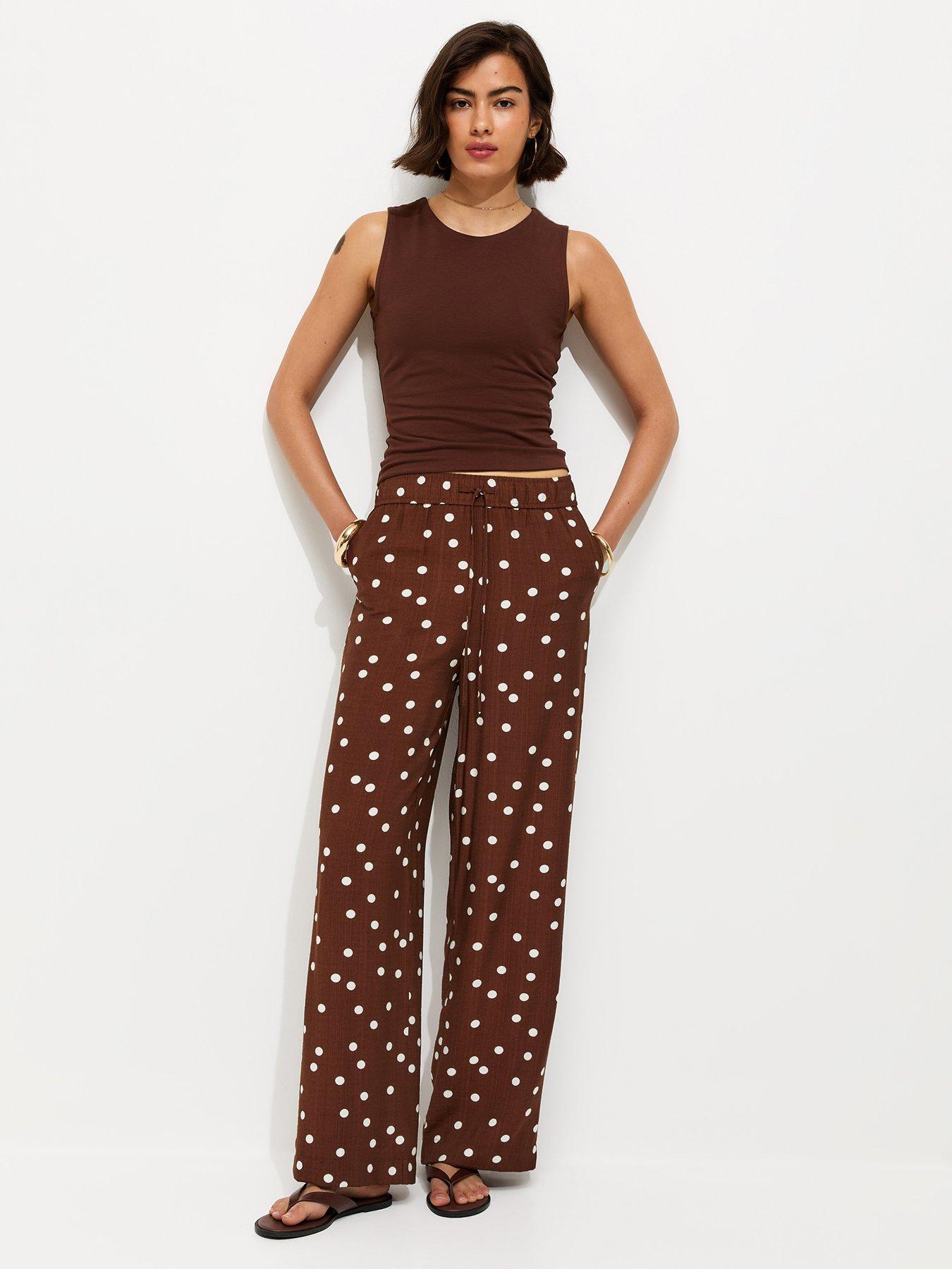 Image 3 of 5 of New Look Polka Dot Wide Leg Trousers - Brown
