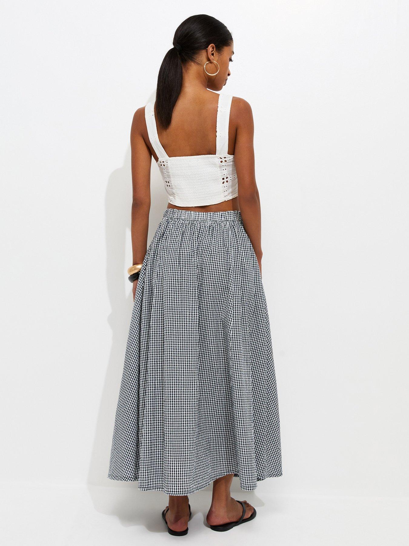 Image 2 of 5 of New Look Gingham Button Detail Midi Skirt - Black