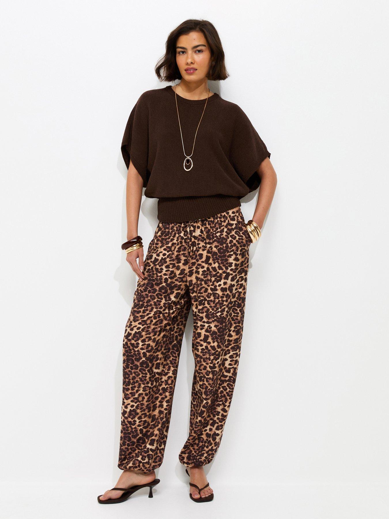 New Look Animal Print Balloon Trousers - Brown