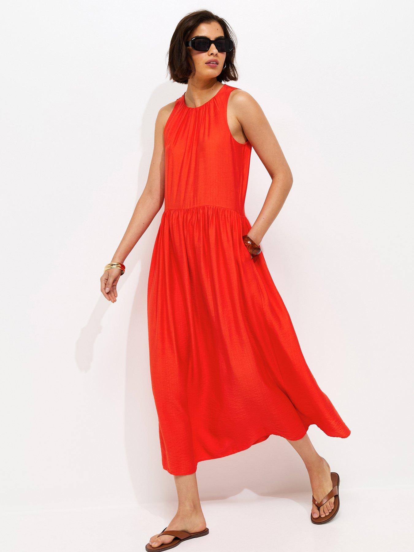 New Look Drop Waist Sleeveless Midi Dress - Bright Orange