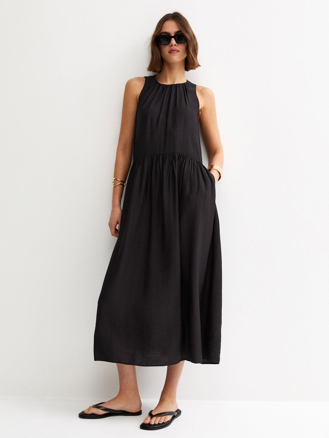 New Look Drop Waist Sleeveless Midi Dress - Black