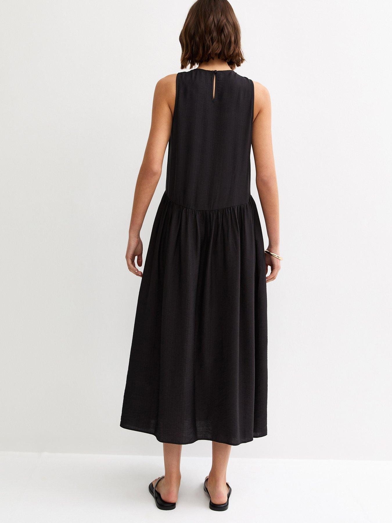 Image 2 of 5 of New Look Drop Waist Sleeveless Midi Dress - Black