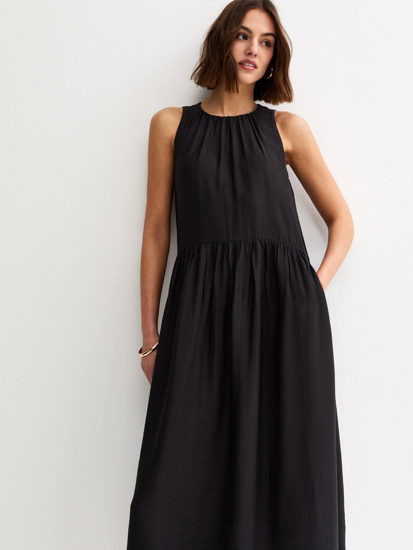 Image 3 of 5 of New Look Drop Waist Sleeveless Midi Dress - Black