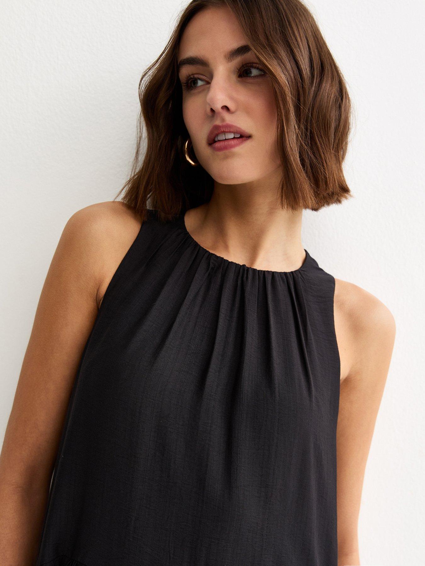 Image 4 of 5 of New Look Drop Waist Sleeveless Midi Dress - Black