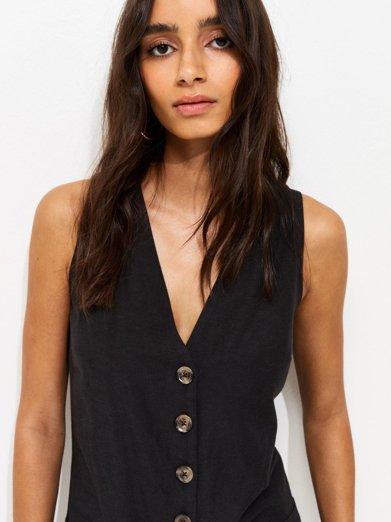 Image 4 of 5 of New Look Sleeveless Button Through Playsuit - Black