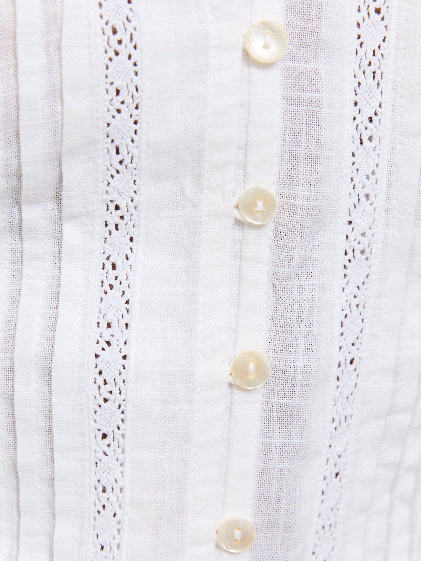 Image 5 of 5 of New Look Cotton Lace Trim Button Front Tea Top - White