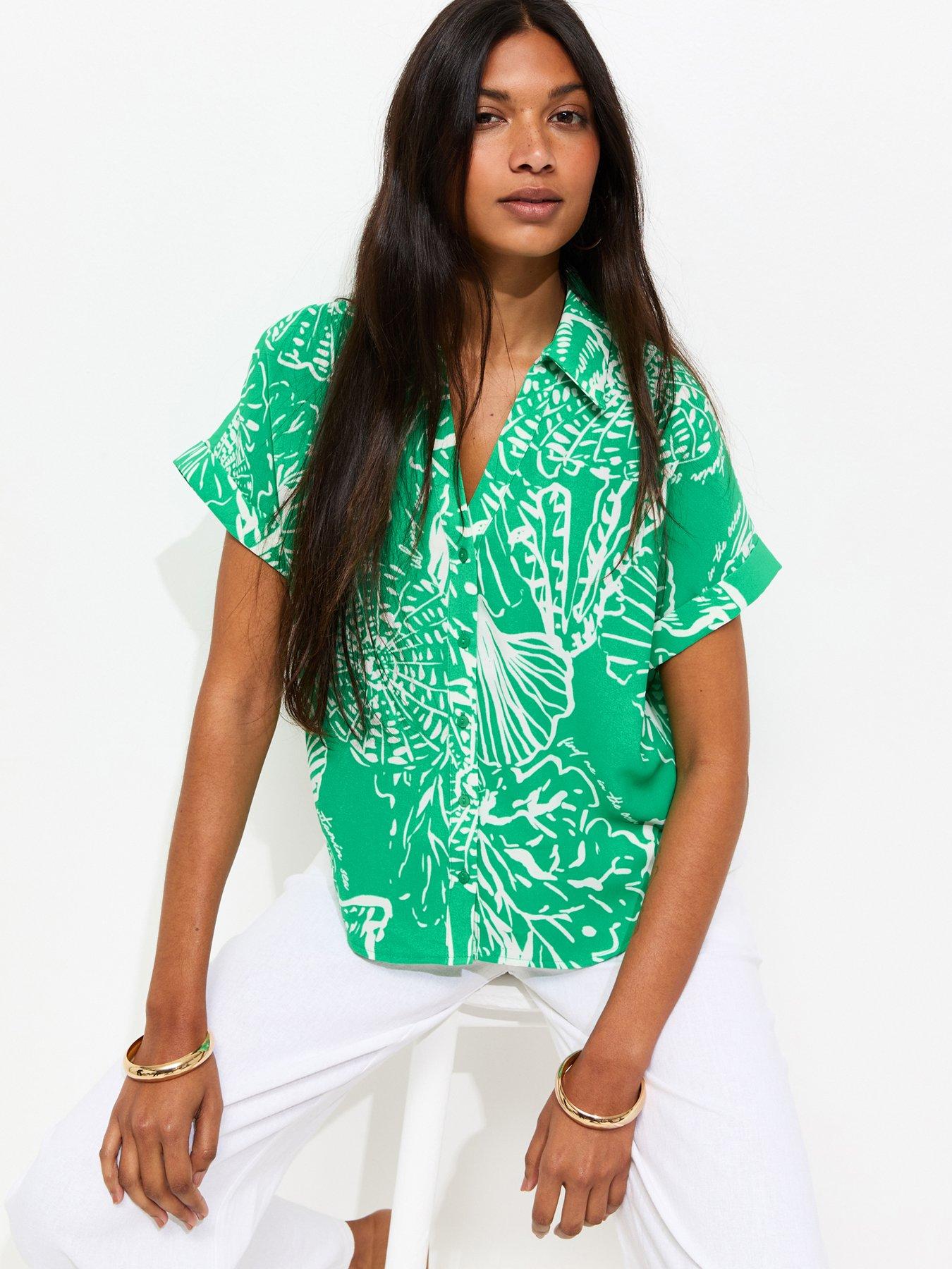 New Look Abstract Print Short Sleeve Shirt - Green