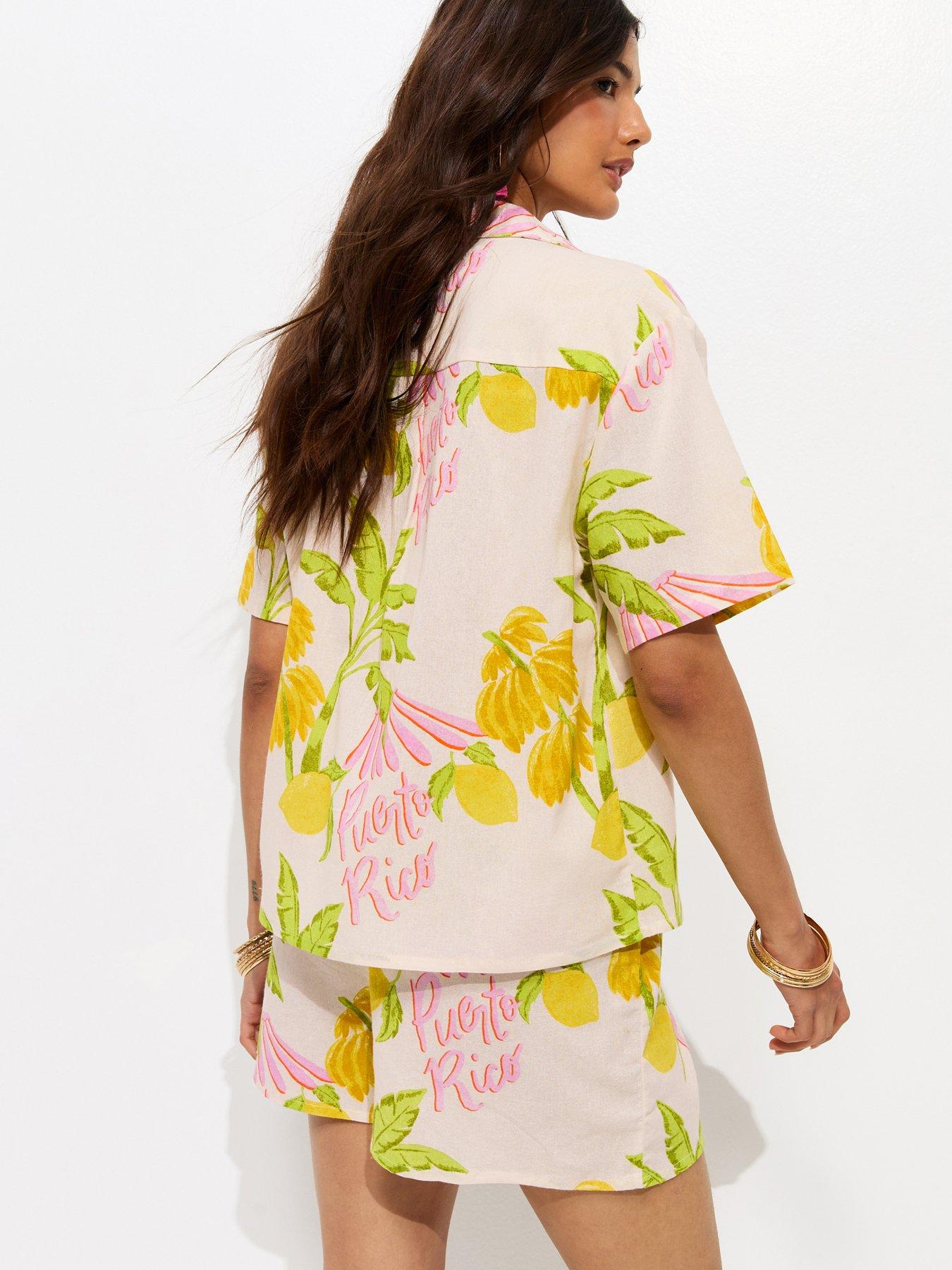 Image 2 of 6 of New Look Cotton Palm Co-Ord Resort Shirt - Cream