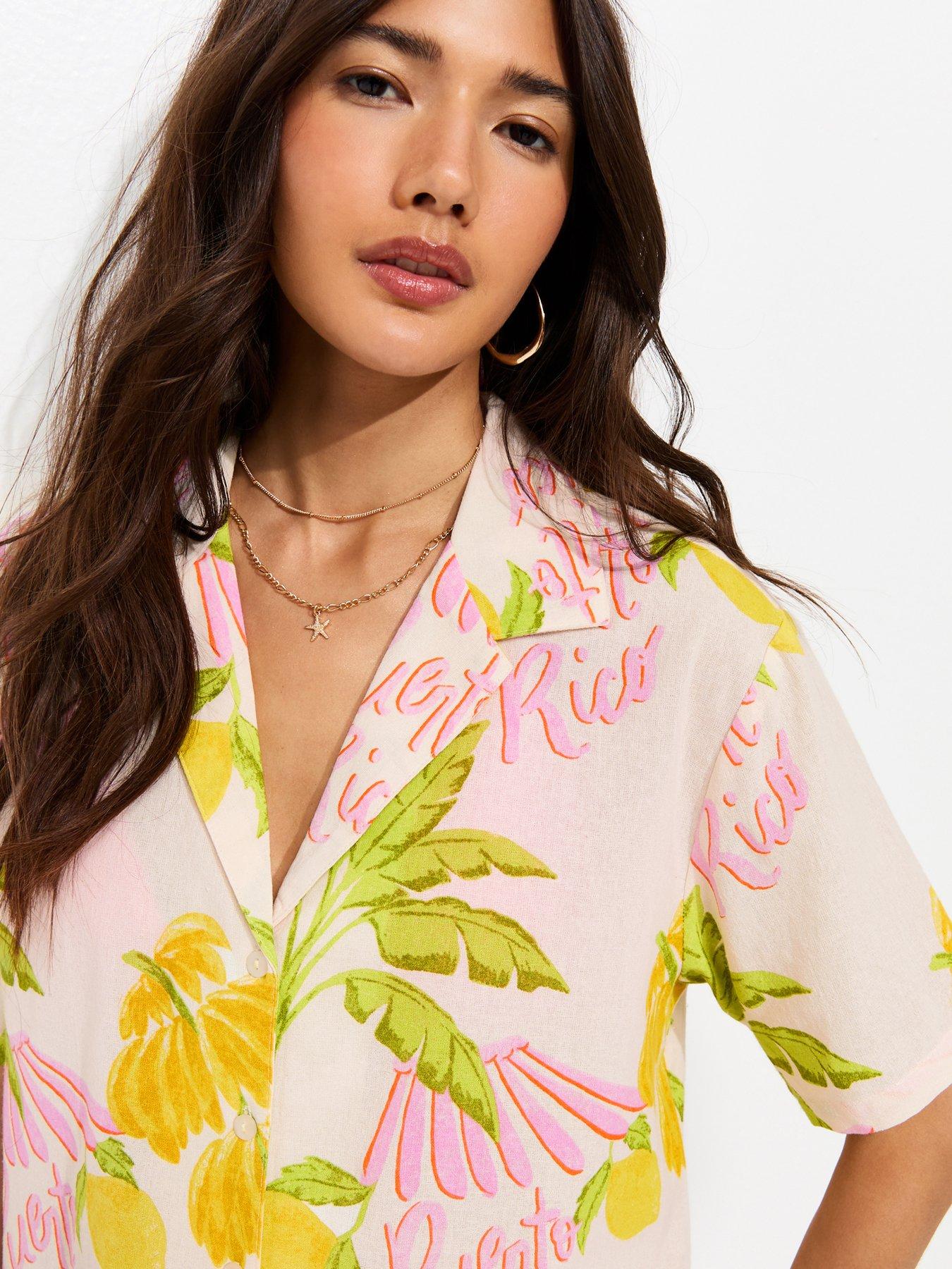 Image 5 of 6 of New Look Cotton Palm Co-Ord Resort Shirt - Cream