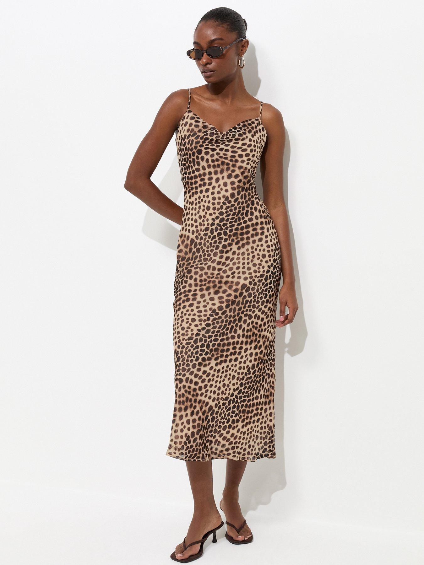 New Look Leopard Print Chiffon Strappy Midi Dress - Brown