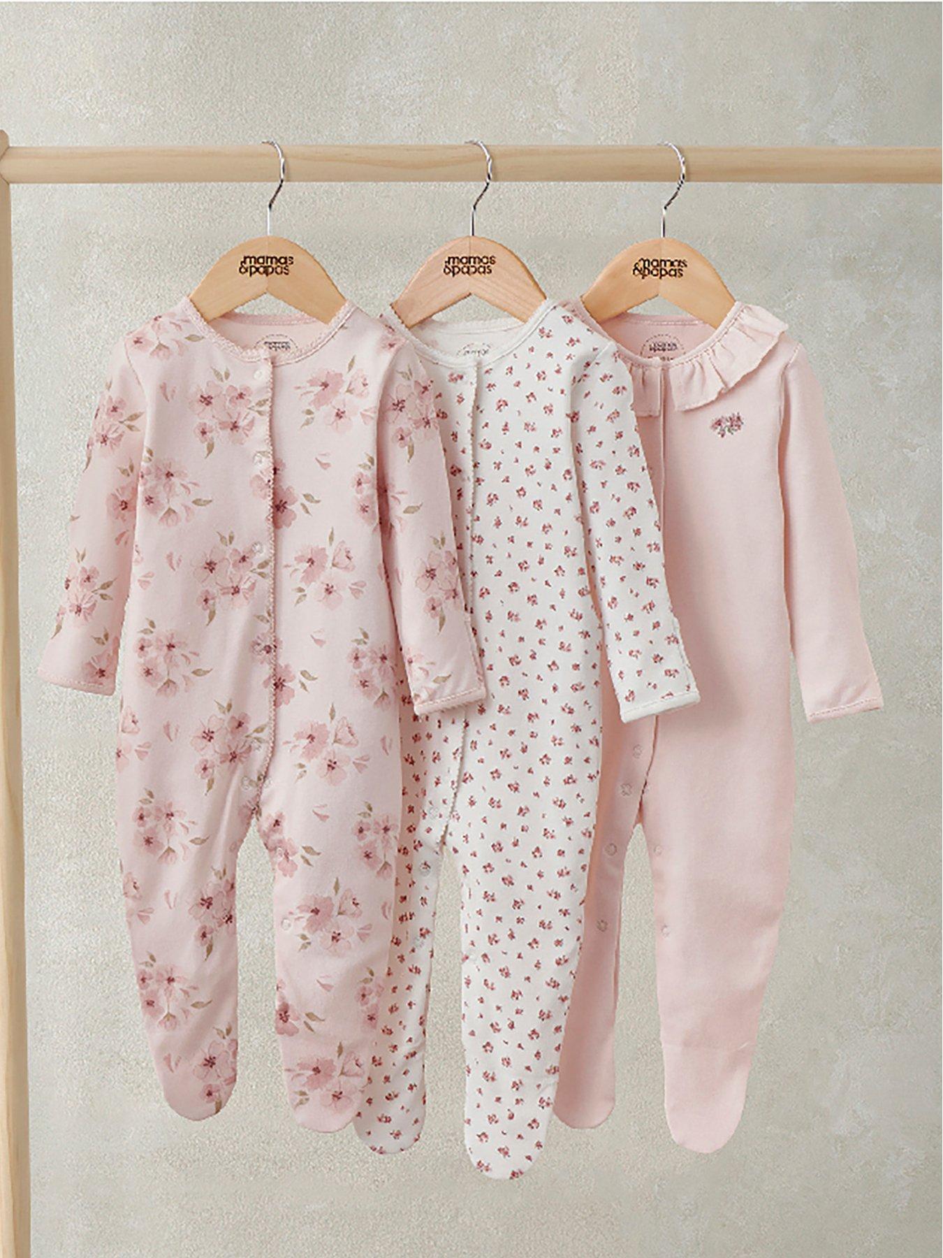Mamas & Papas Baby Girls 3 Pack Watercolour Sleepsuits - Pink