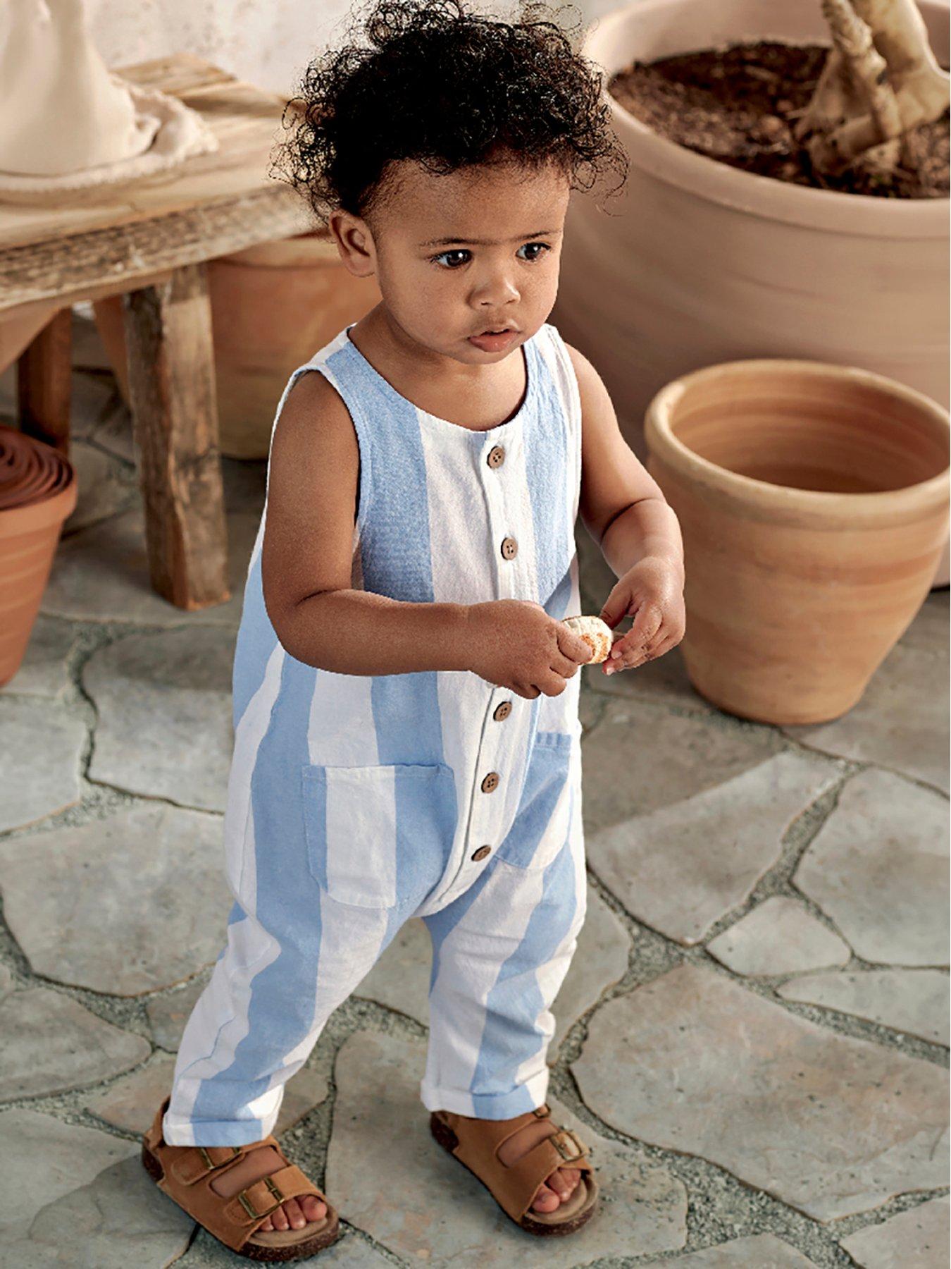 Image 1 of 5 of Mamas & Papas Baby Boys Slouchy Stripe Romper - Blue
