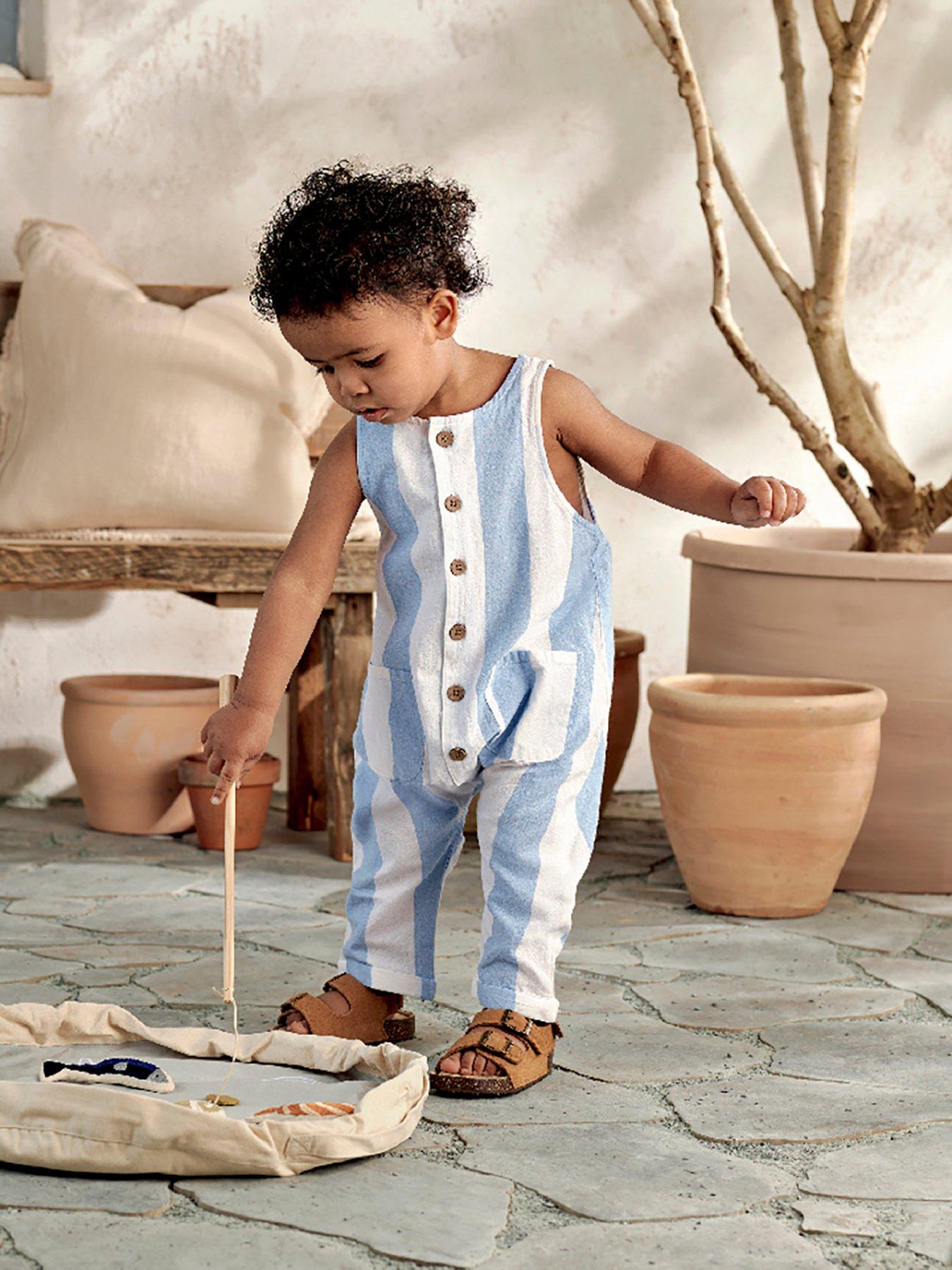 Image 2 of 5 of Mamas & Papas Baby Boys Slouchy Stripe Romper - Blue