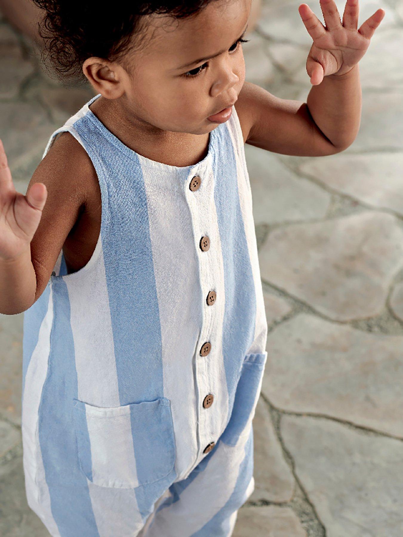 Image 3 of 5 of Mamas & Papas Baby Boys Slouchy Stripe Romper - Blue