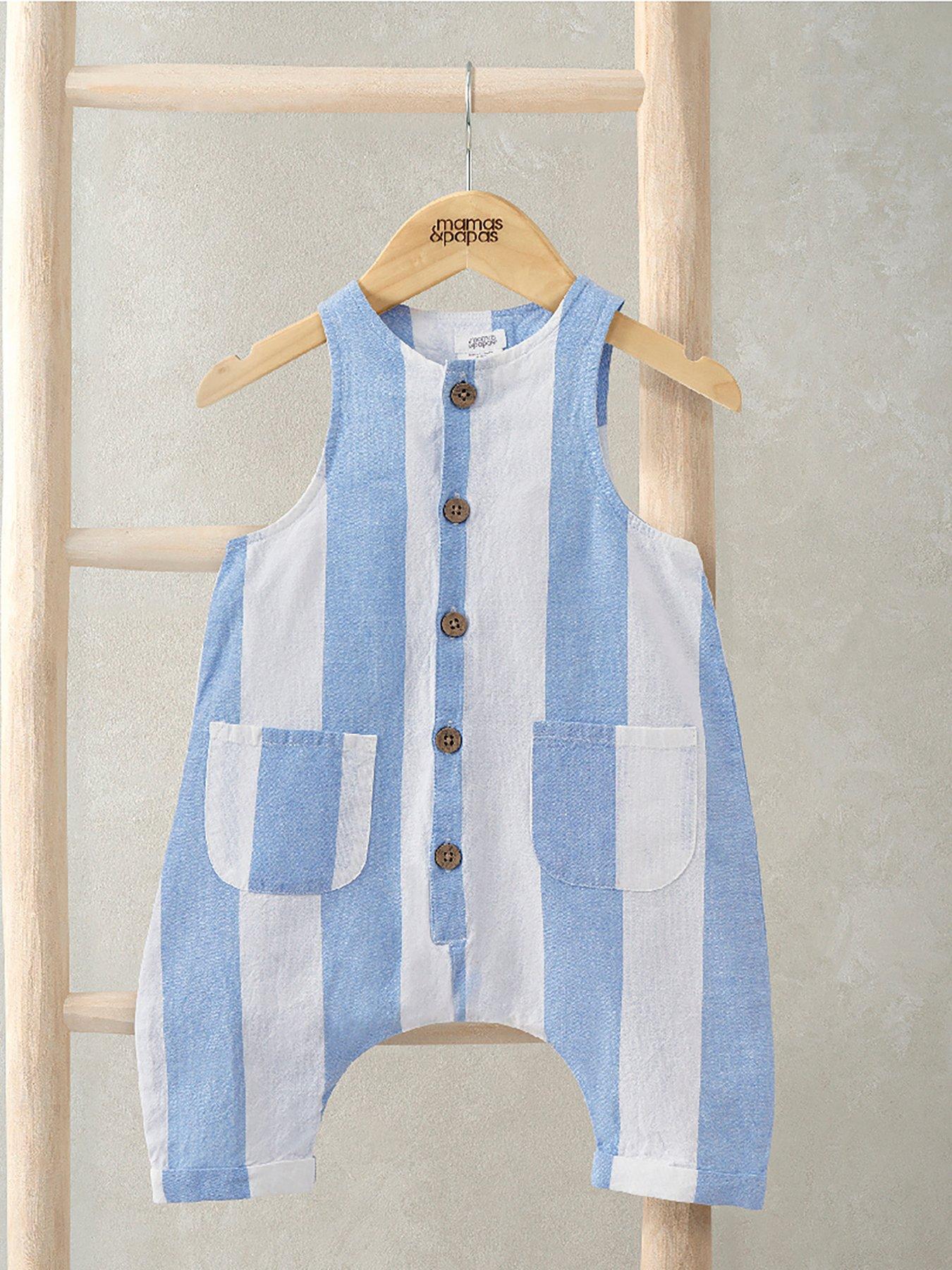 Image 4 of 5 of Mamas & Papas Baby Boys Slouchy Stripe Romper - Blue
