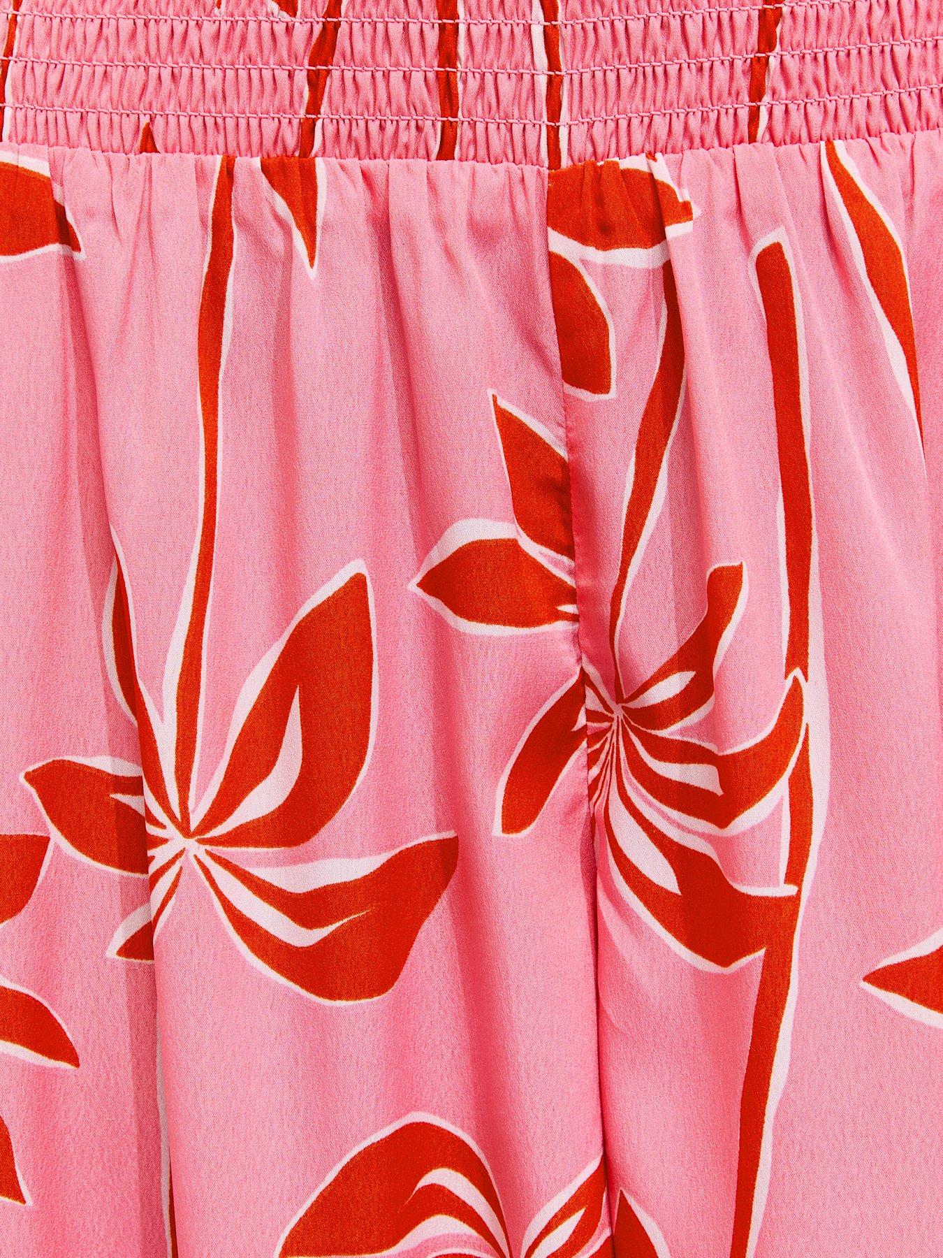 Image 5 of 5 of New Look Crepe Palm Tree Print Palazzo Trousers - Pink