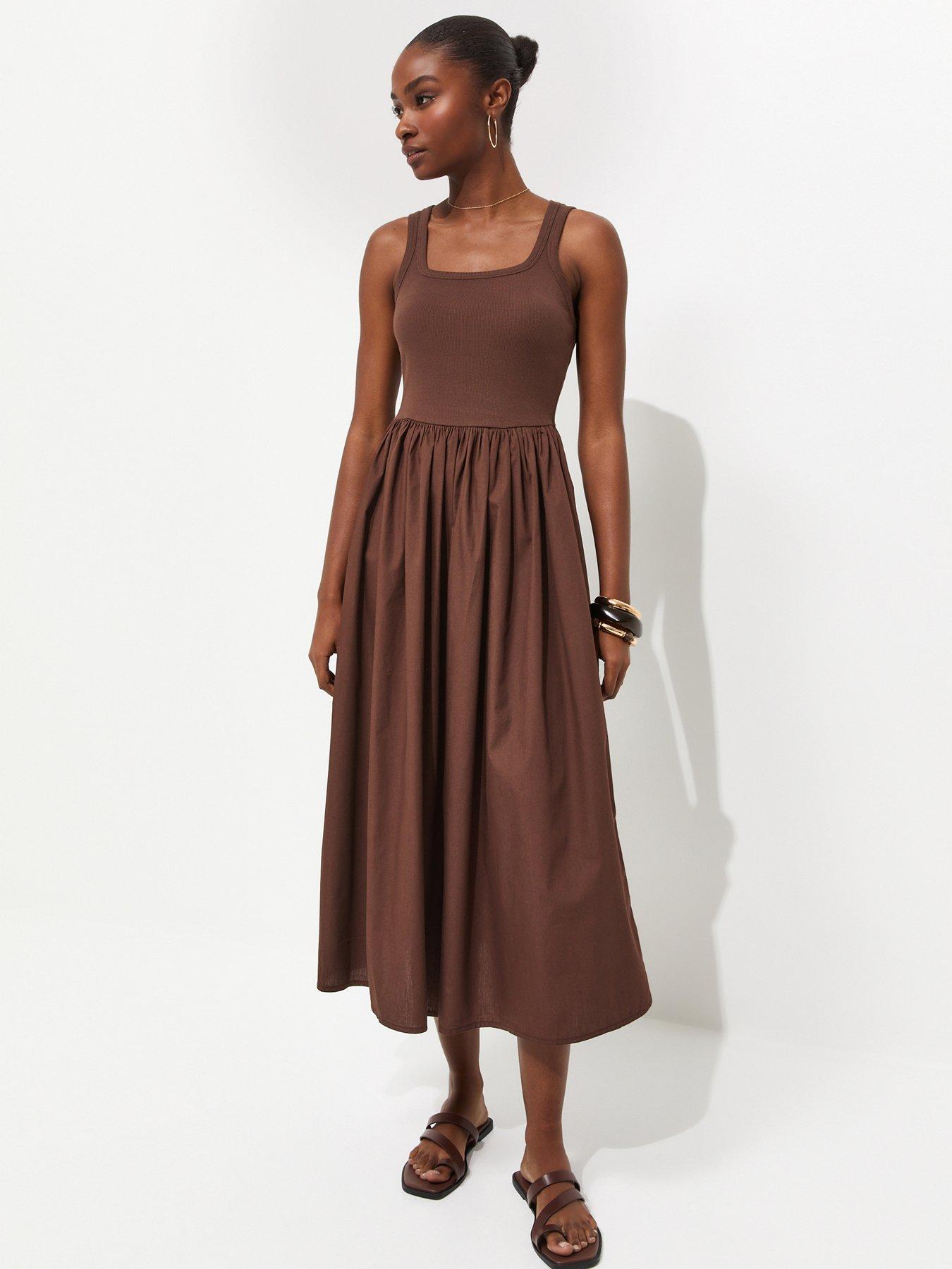 New Look 2-In-1 Poplin Midi Dress - Dark Brown