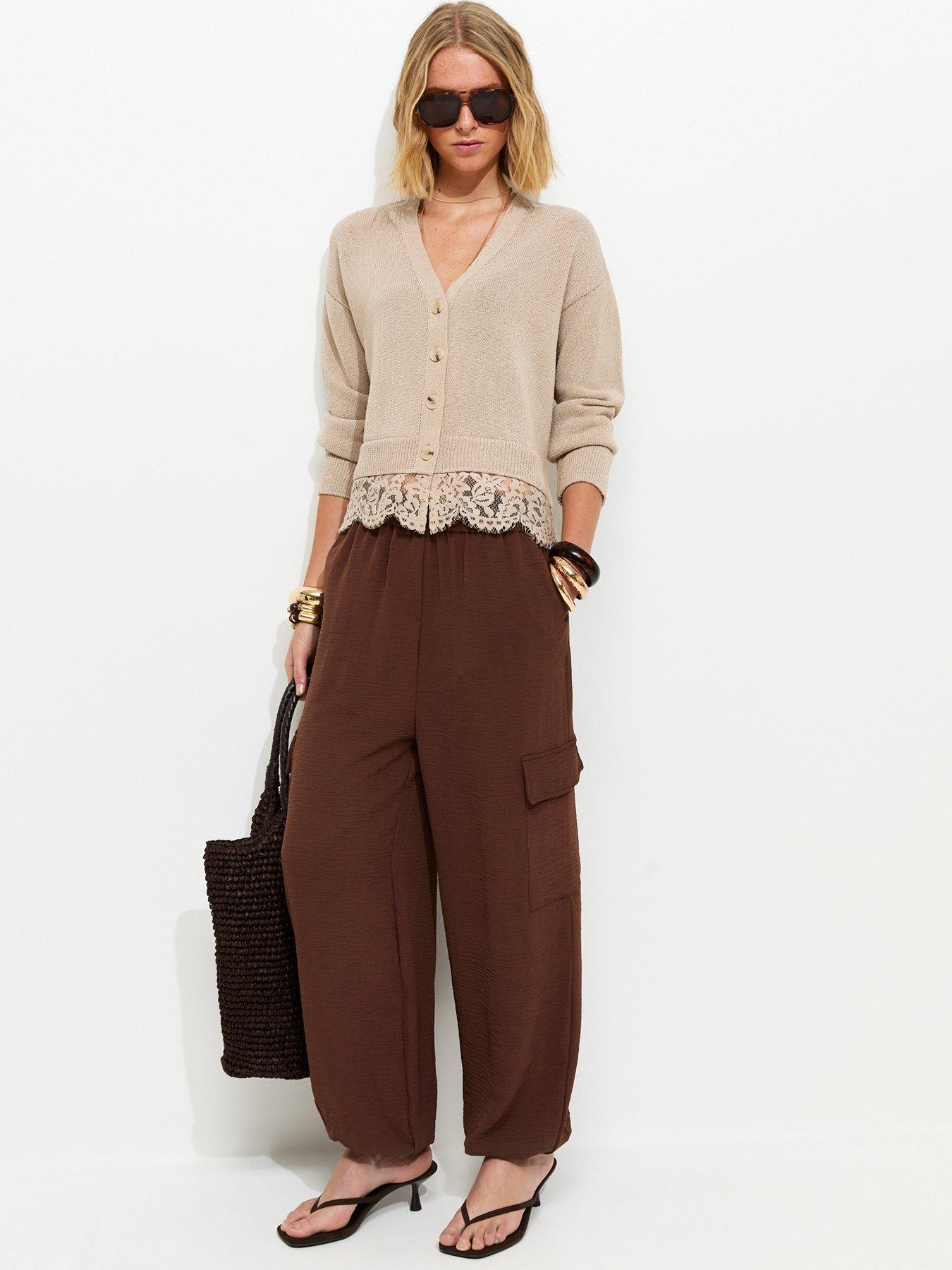 new-look-darl-brown-cargo-style-cuffed-trousersfront