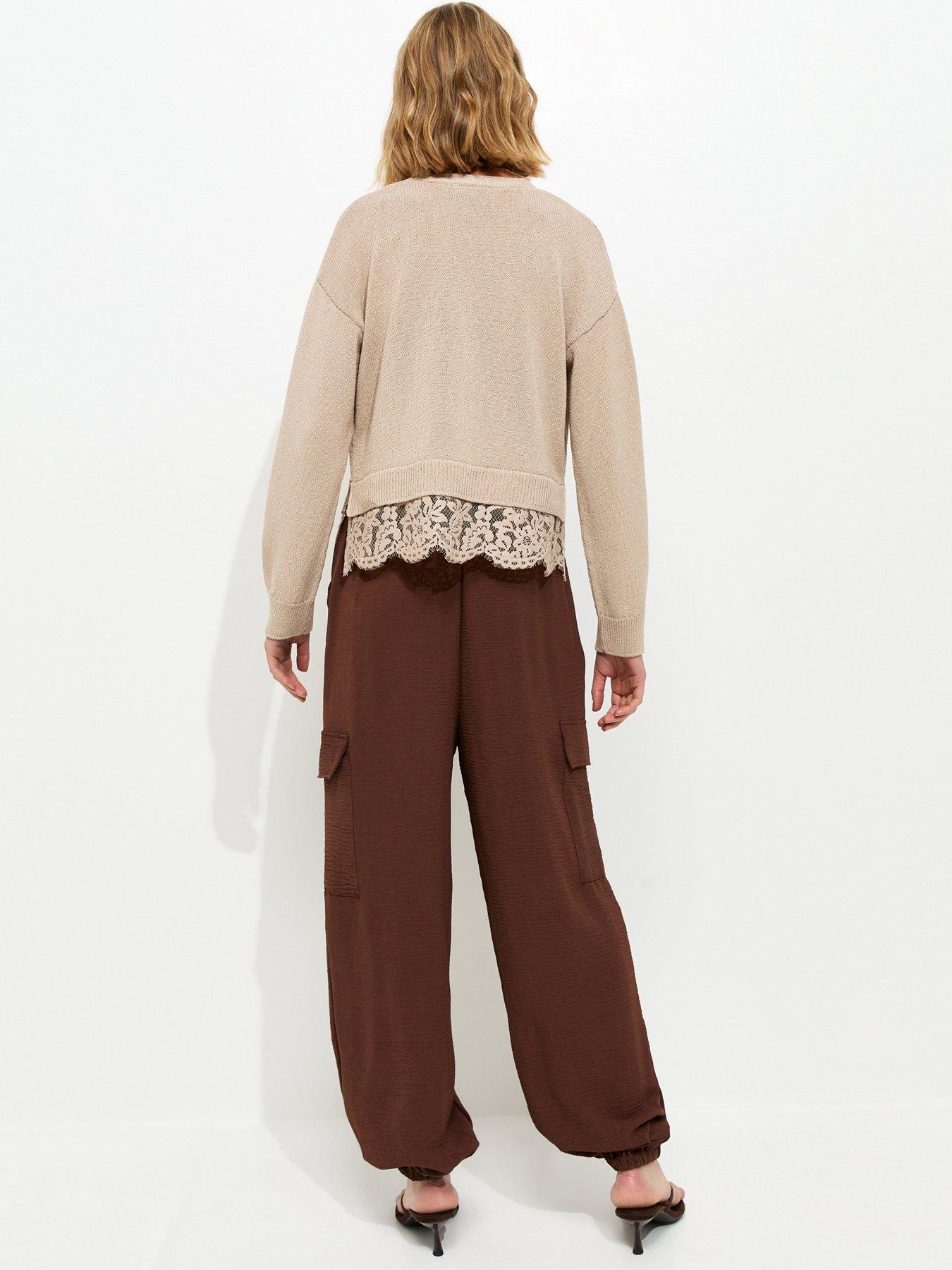 Image 2 of 5 of New Look Darl Brown Cargo Style Cuffed Trousers