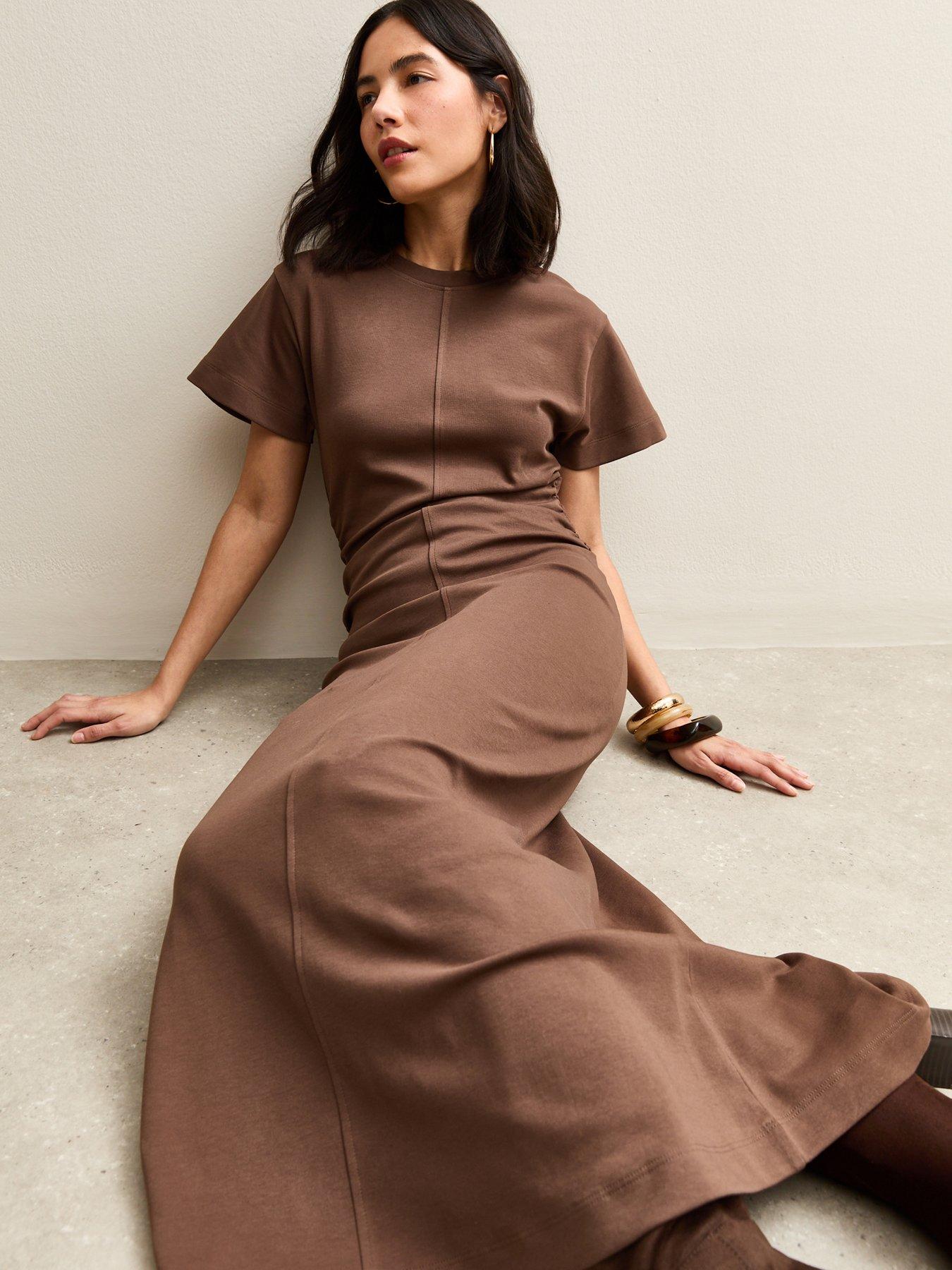 new look jersey dress New Look Shirred Side Jersey Midi Dress - Brown