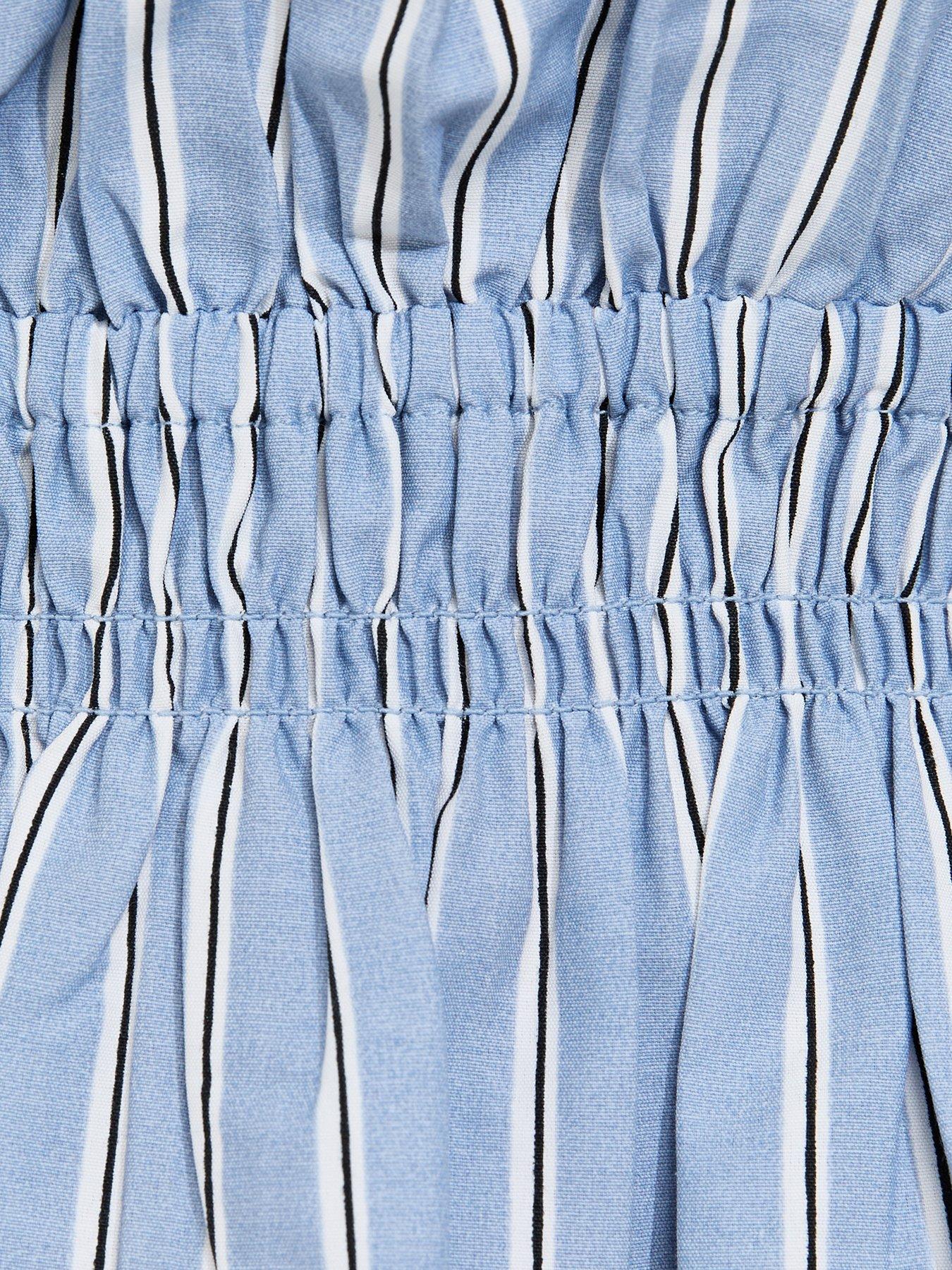 Image 5 of 5 of New Look Striped Shirred Peplum Top - Blue