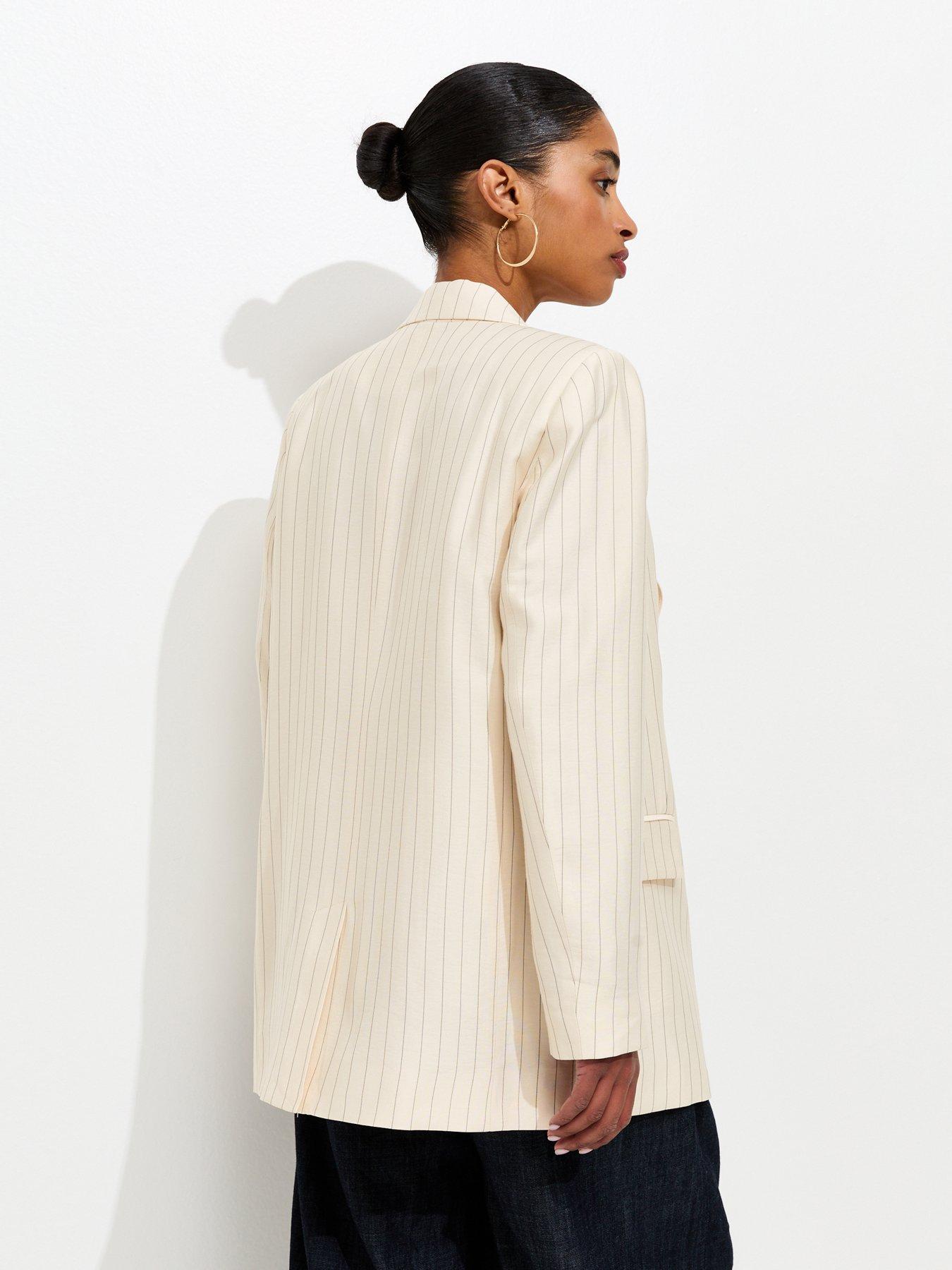 Image 2 of 5 of New Look White Pinstripe Double Breasted Blazer