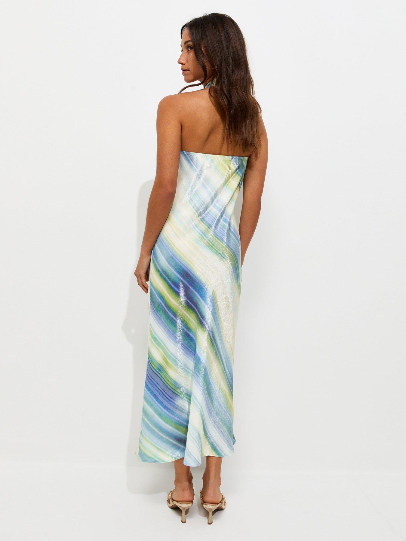 New Look Blue Diagonal Blurry Stripe Halterneck Midi Dress | Very Ireland