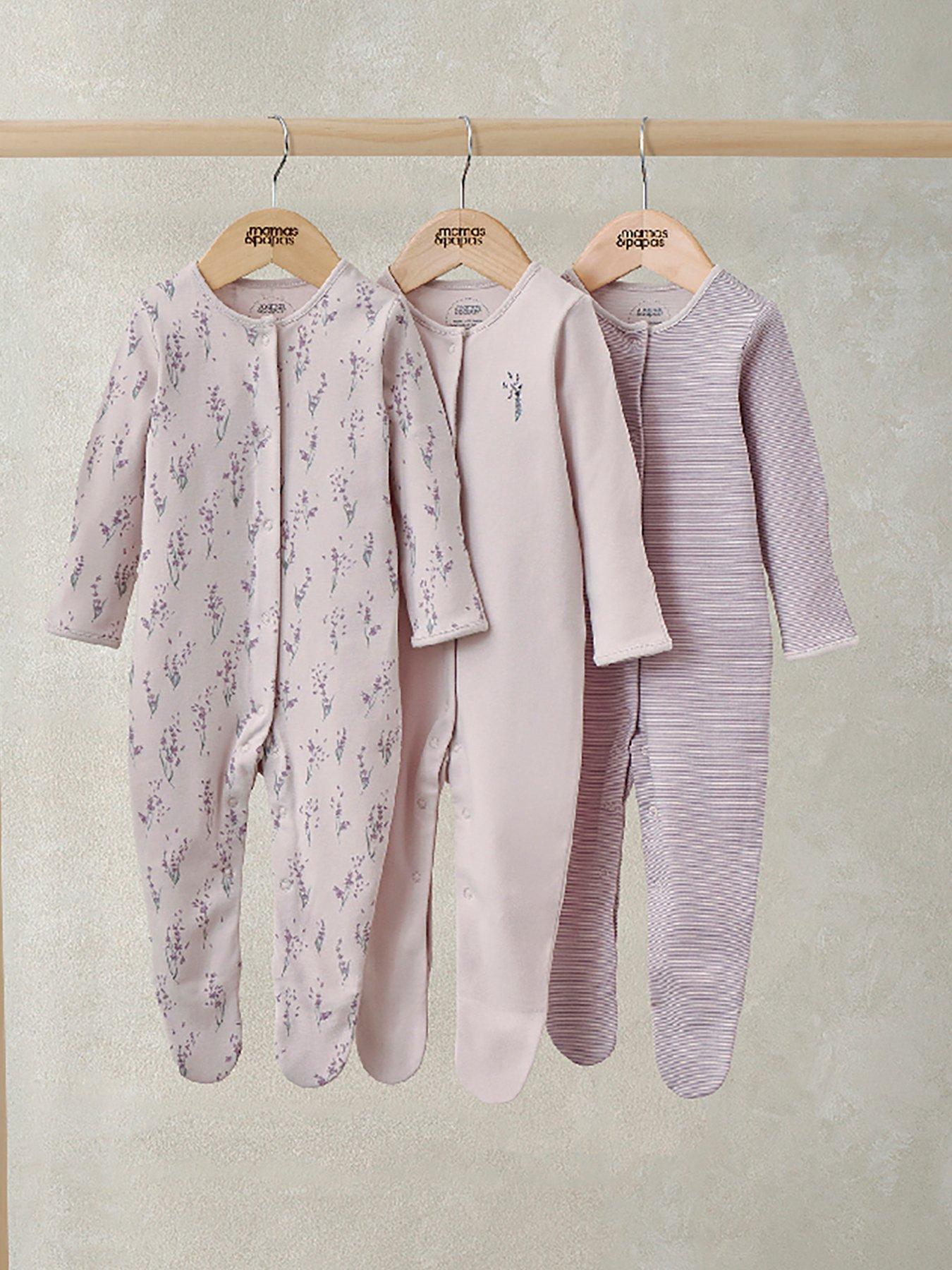 Image 1 of 2 of Mamas & Papas Baby Girls 3 Pack Lavender Sleepsuits - Multi
