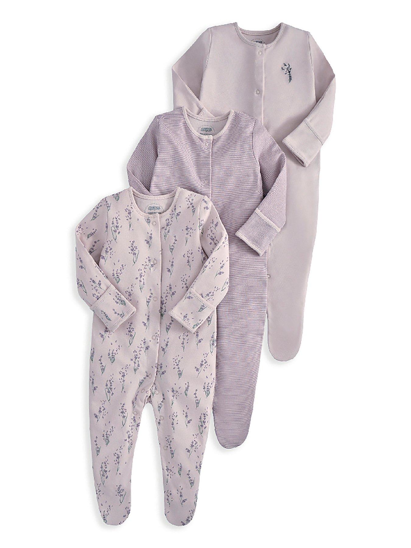 Image 2 of 2 of Mamas & Papas Baby Girls 3 Pack Lavender Sleepsuits - Multi