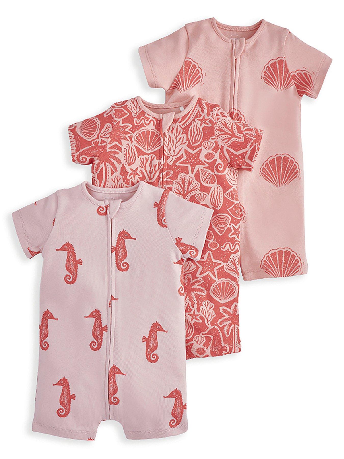 Image 2 of 2 of Mamas & Papas Baby Girls 3 Pack Seahorse Rompers - Pink