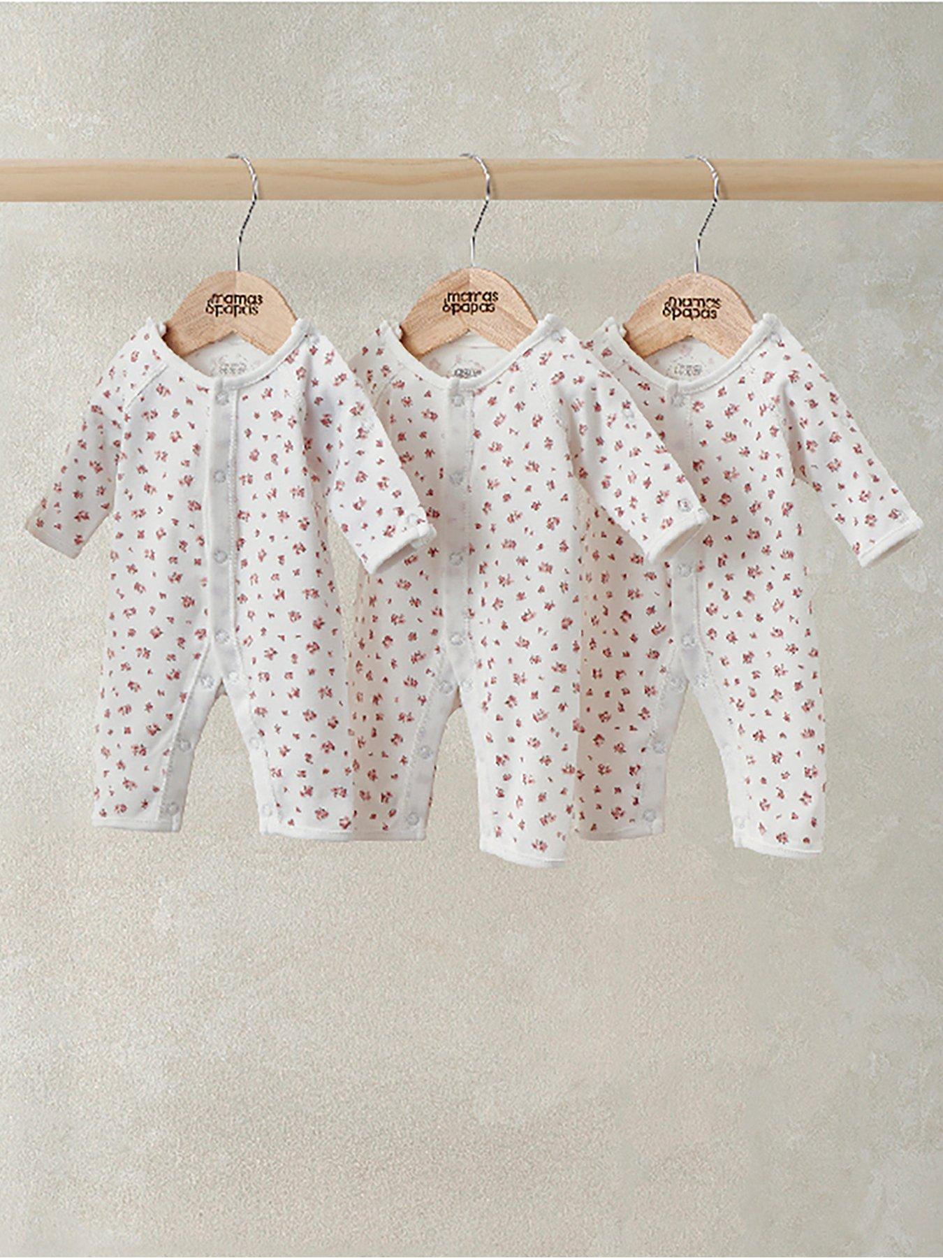 Image 1 of 2 of Mamas & Papas Baby Girls 3 Pack Rose Print Premature Rompers - Pink