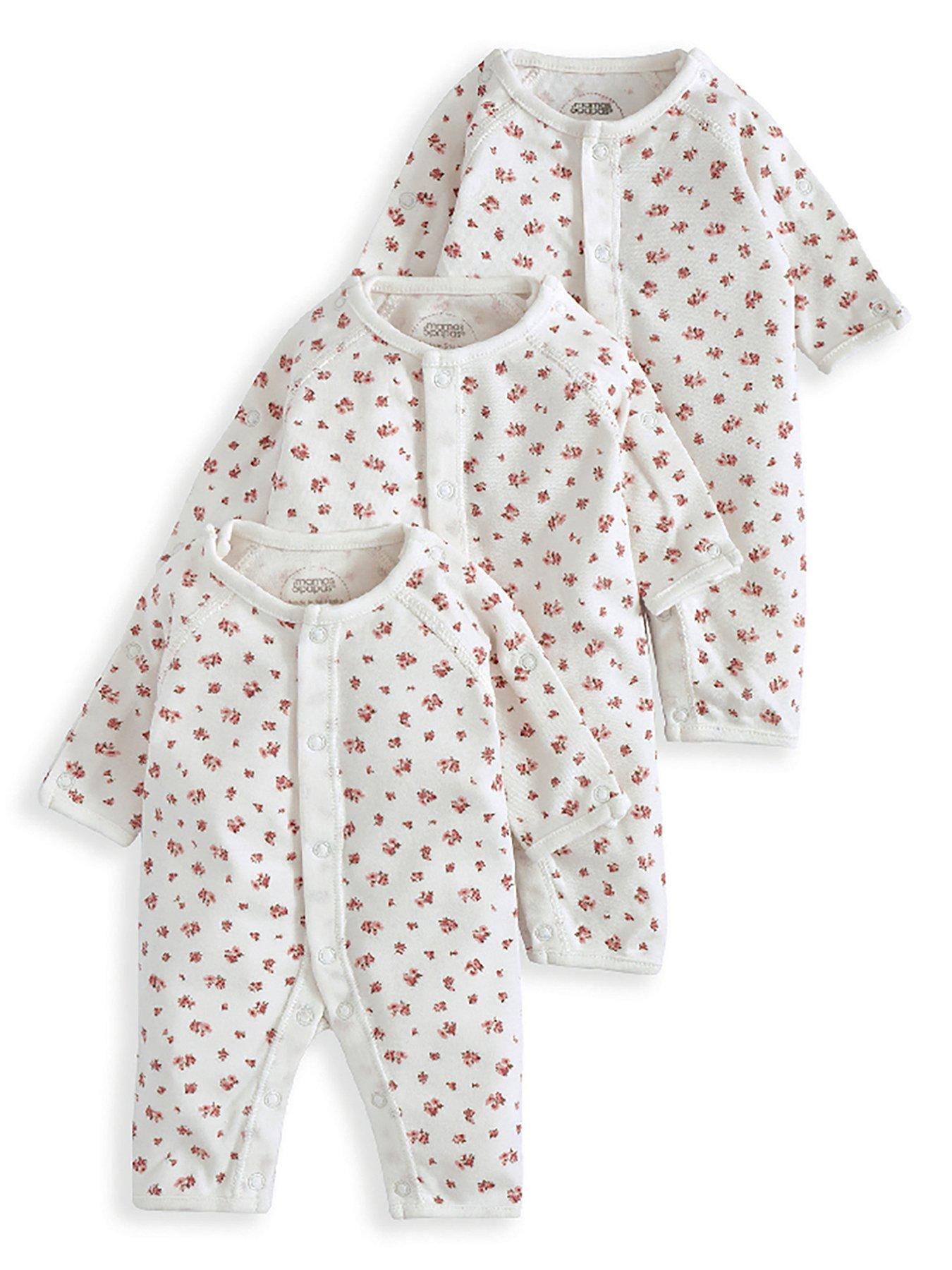 Image 2 of 2 of Mamas & Papas Baby Girls 3 Pack Rose Print Premature Rompers - Pink