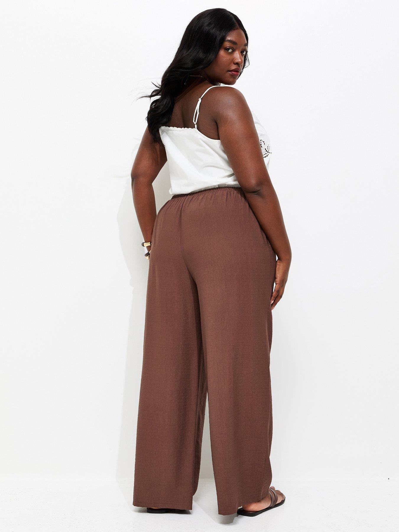 Image 2 of 5 of New Look Curves Woven Wide Leg Trousers - Dark Brown