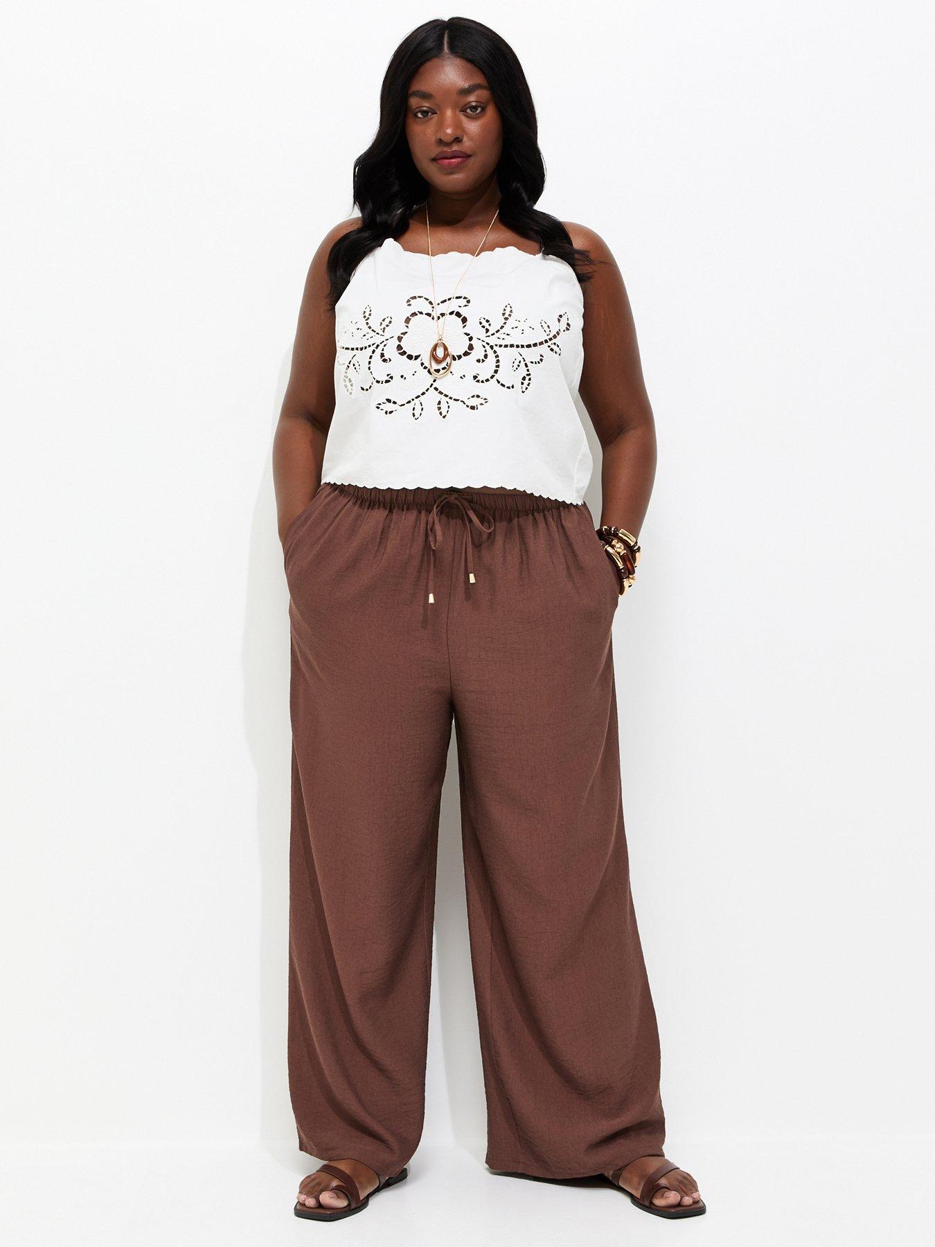 Image 3 of 5 of New Look Curves Woven Wide Leg Trousers - Dark Brown