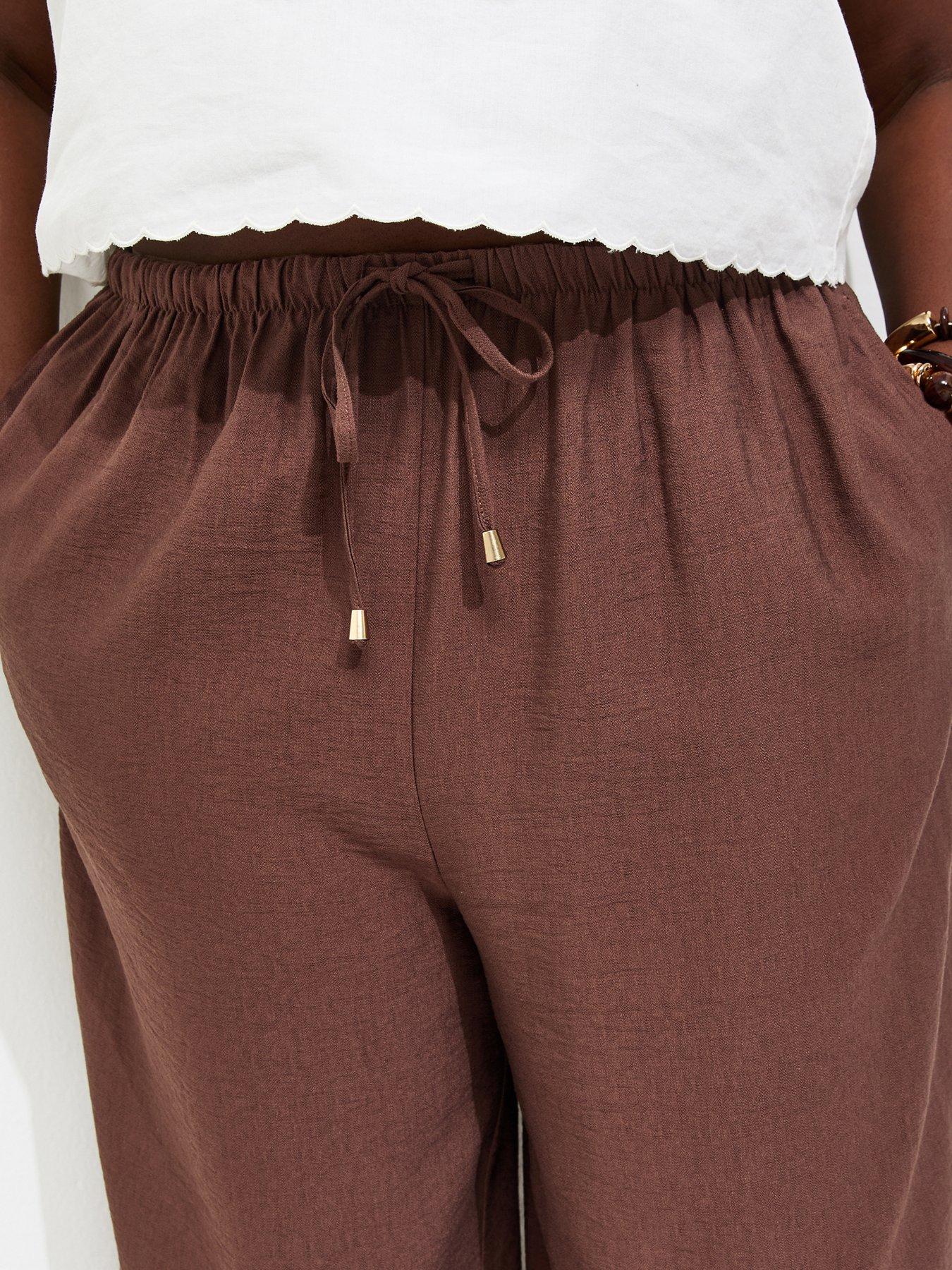 Image 4 of 5 of New Look Curves Woven Wide Leg Trousers - Dark Brown