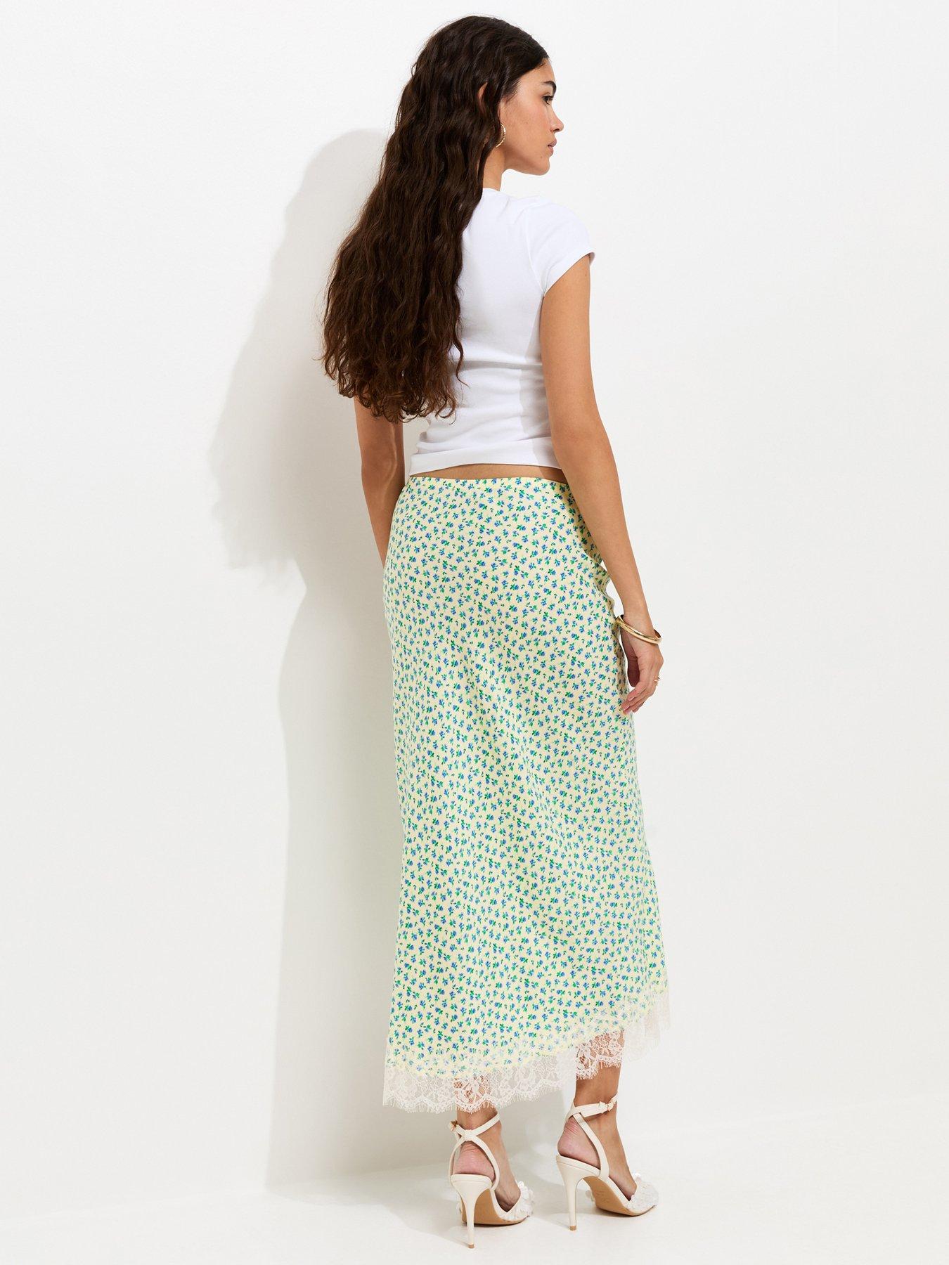 Image 2 of 5 of New Look Ditsy Floral Bias Cut Midi Skirt - Yellow