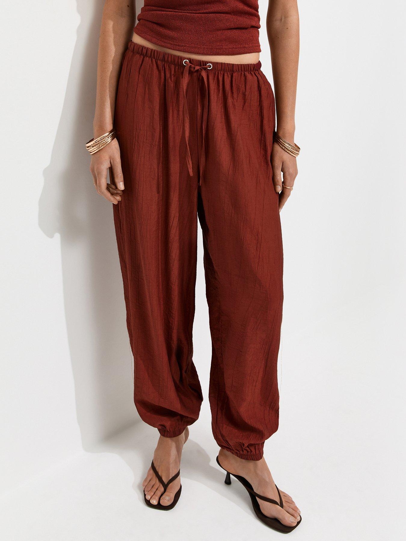 New Look Textured Balloon Trousers - Dark Red