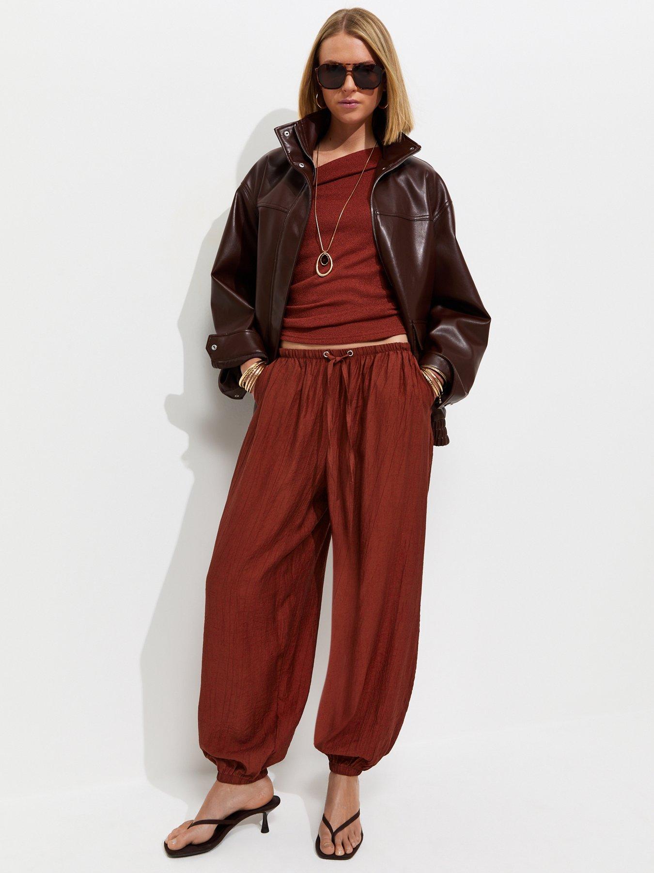 Image 3 of 4 of New Look Textured Balloon Trousers - Dark Red
