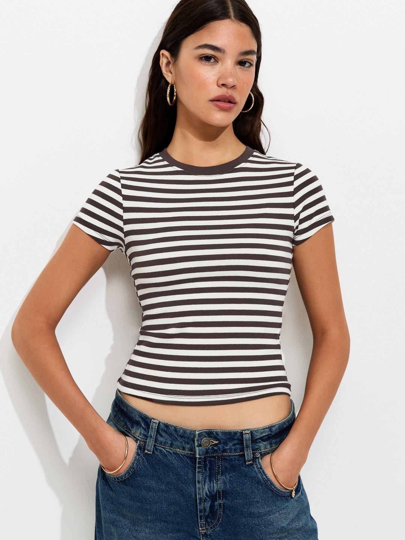 New Look Striped Crew Neck T-Shirt - Brown