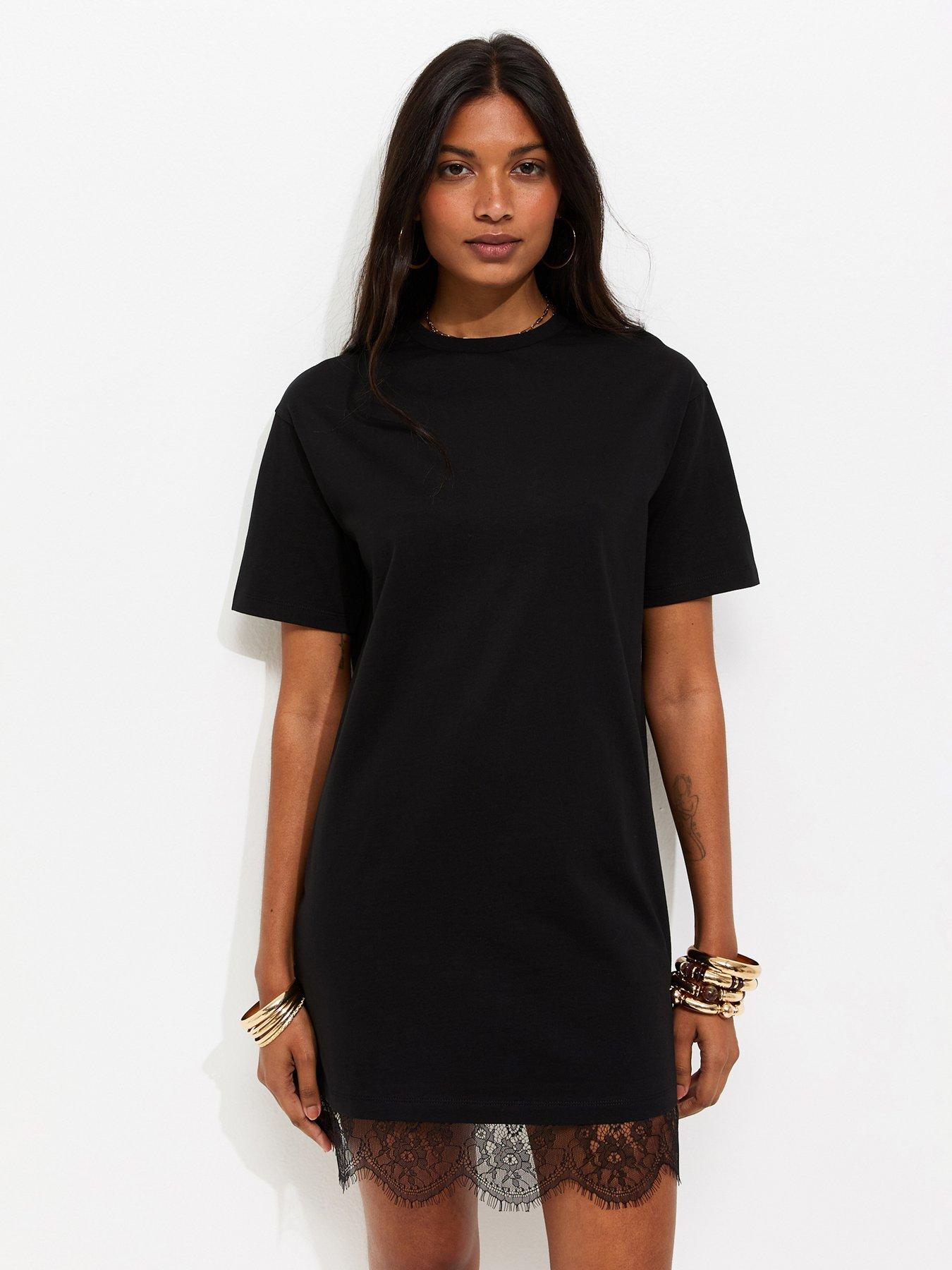New Look Lucy Lace Hem T-Shirt Mini Dress - Black