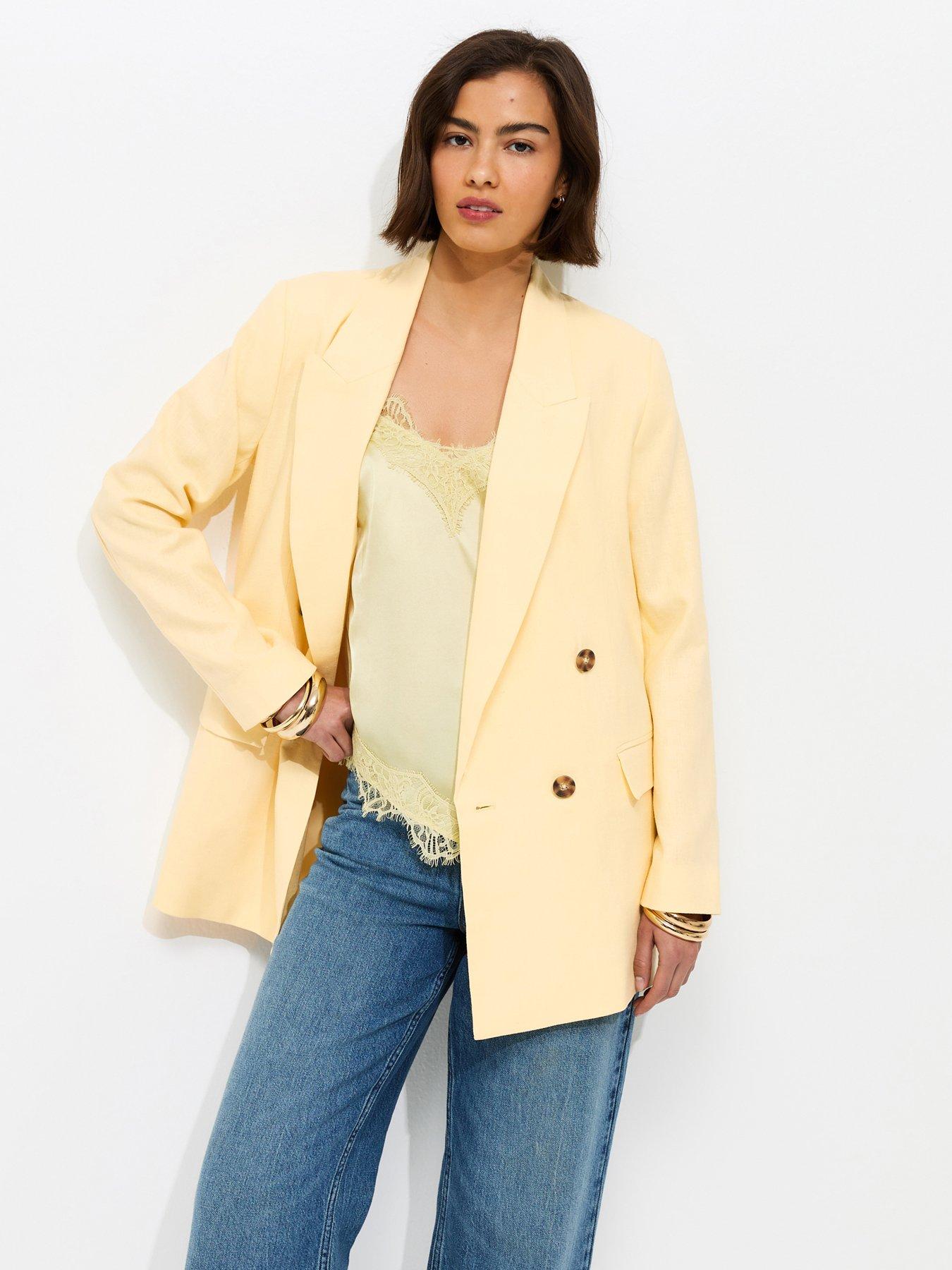Image 1 of 5 of New Look Light Yellow Linen Blend Blazer