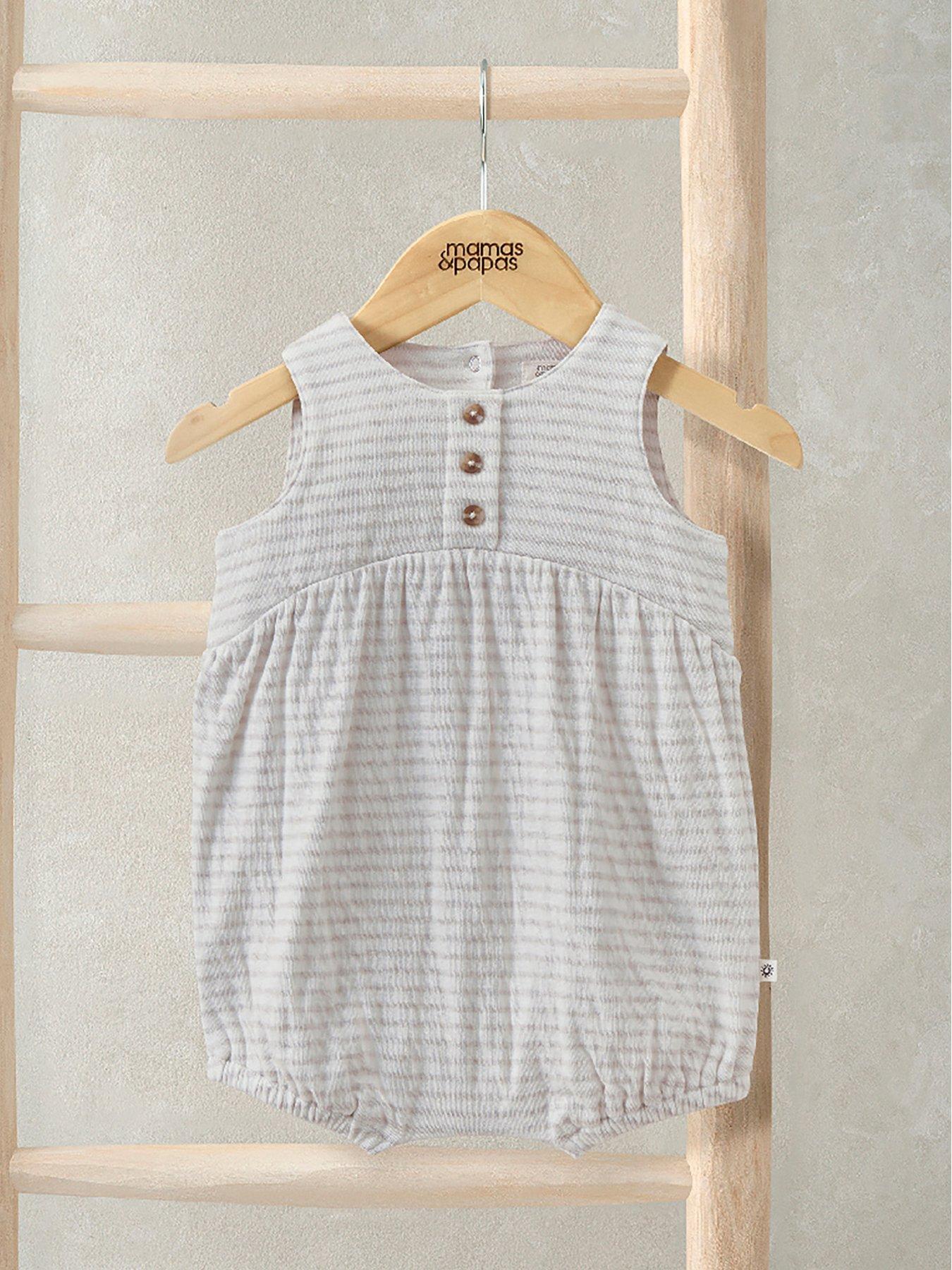 Mamas & Papas Baby Unisex Marl Stripe Shortie Romper - Grey