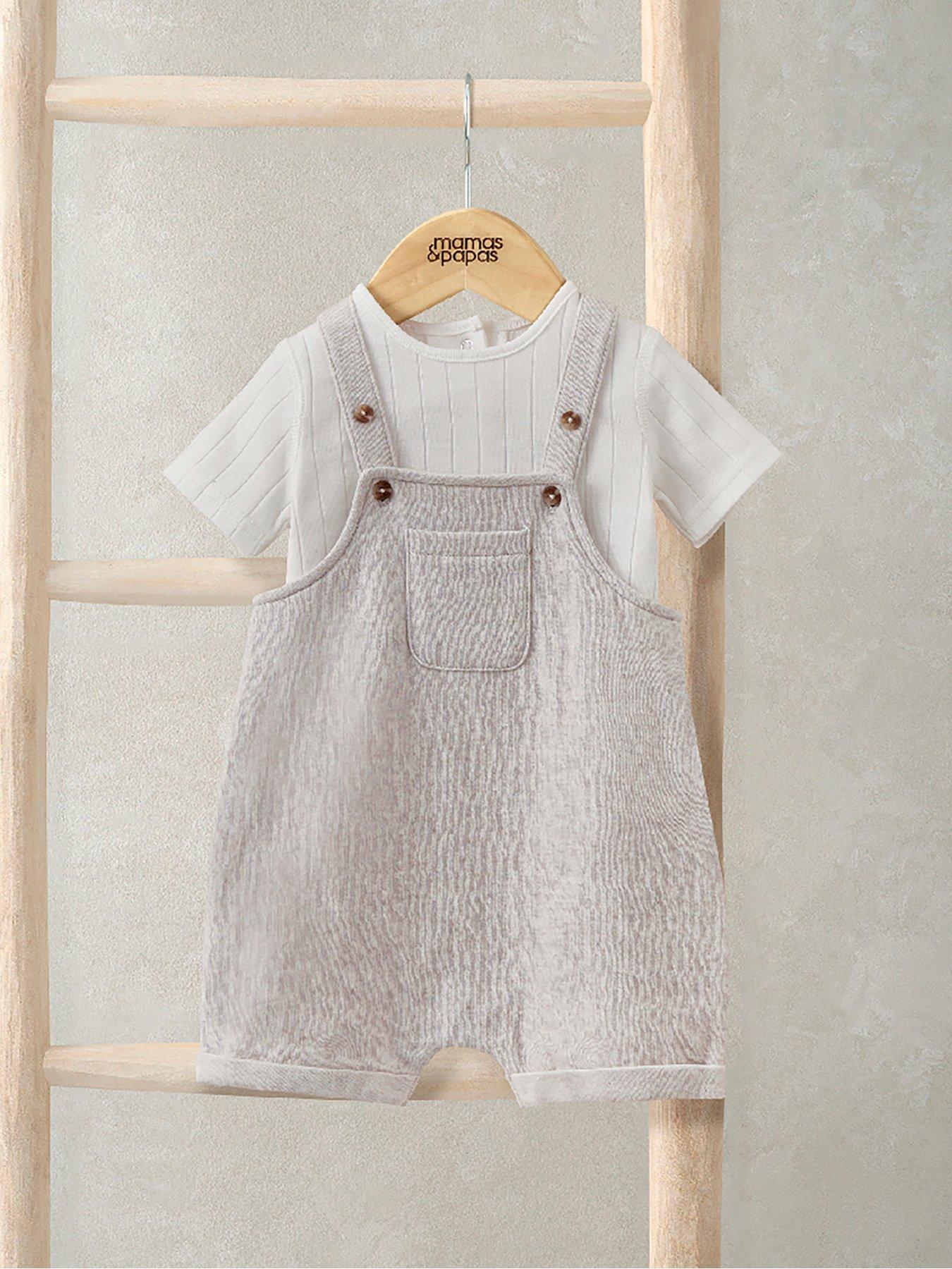 Mamas & Papas Baby Unisex 2 Piece Shortie Dungaree & Bodysuit Set - Grey