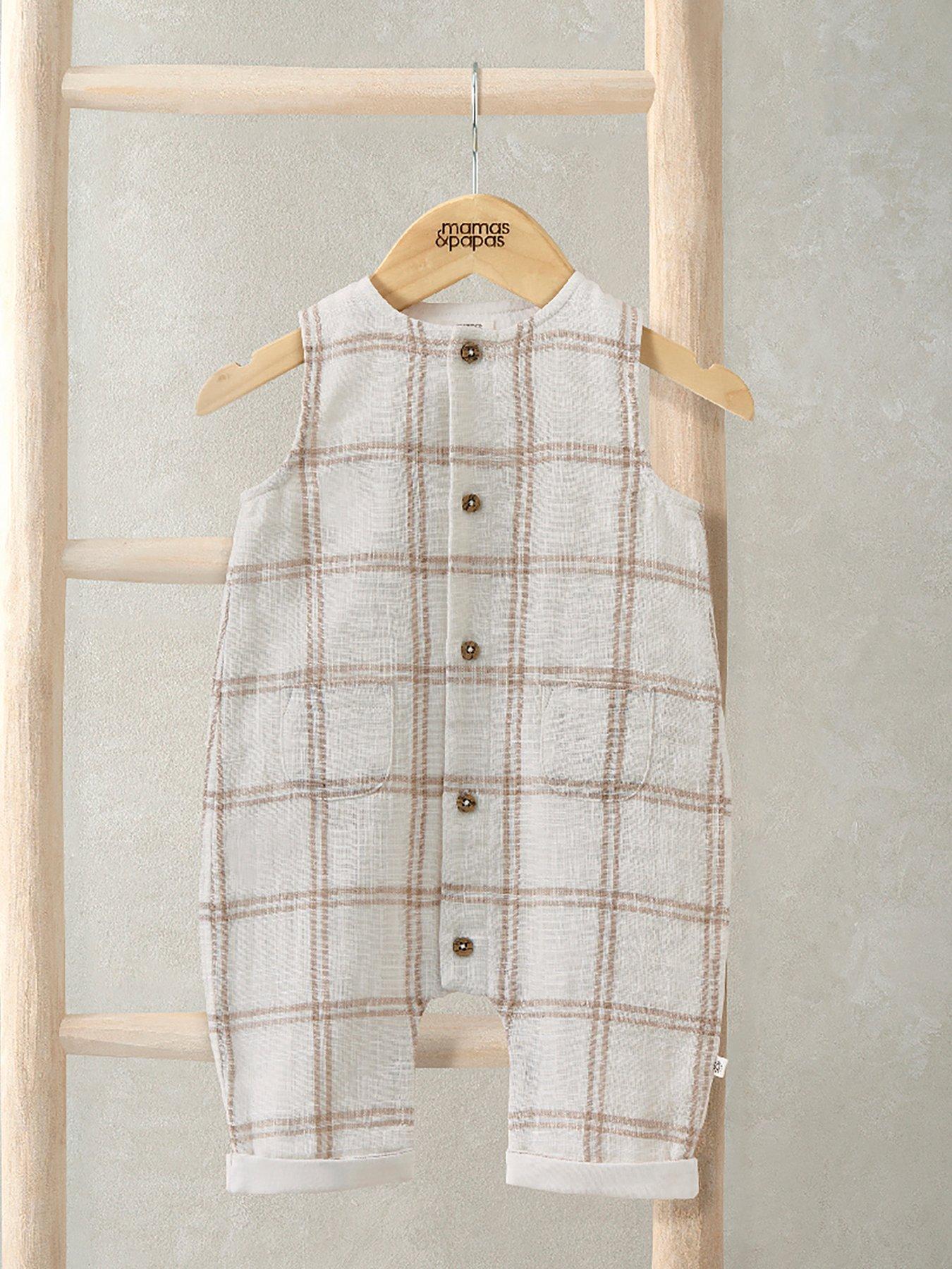 mamas-papas-baby-unisex-sleeveless-check-romper-brown