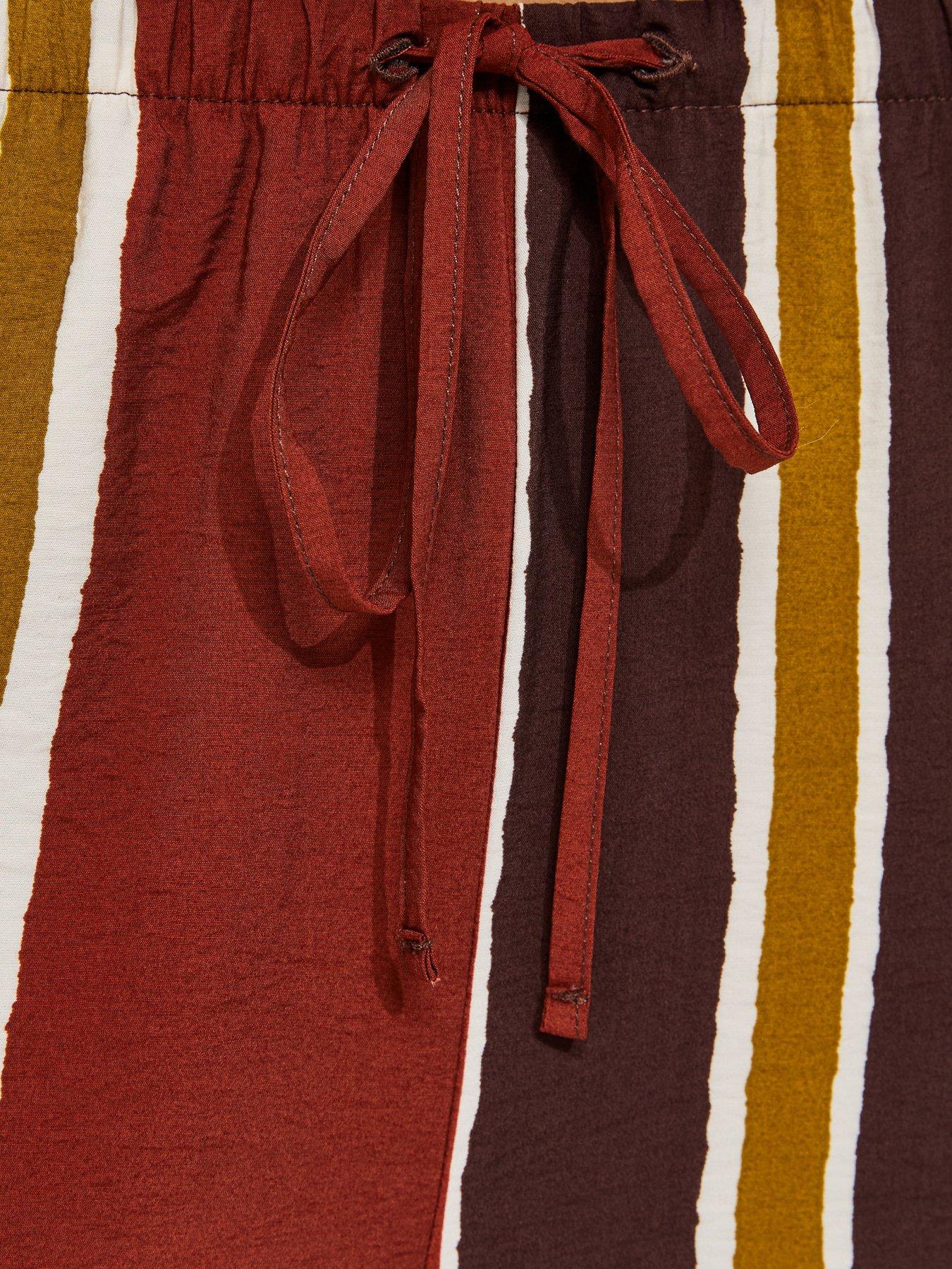Image 5 of 6 of New Look Striped Drawstring Wide Leg Trousers - Brown