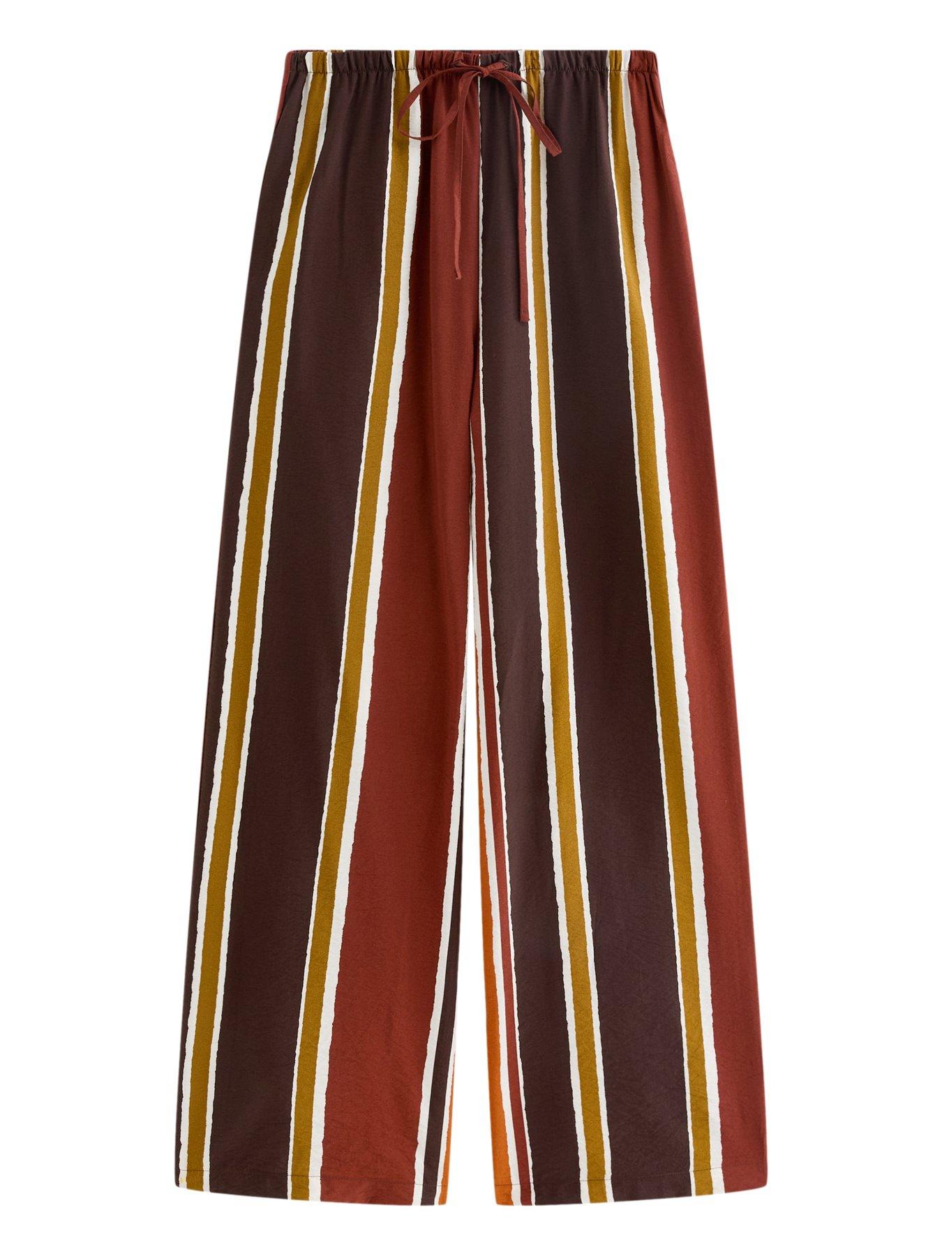 Image 6 of 6 of New Look Striped Drawstring Wide Leg Trousers - Brown