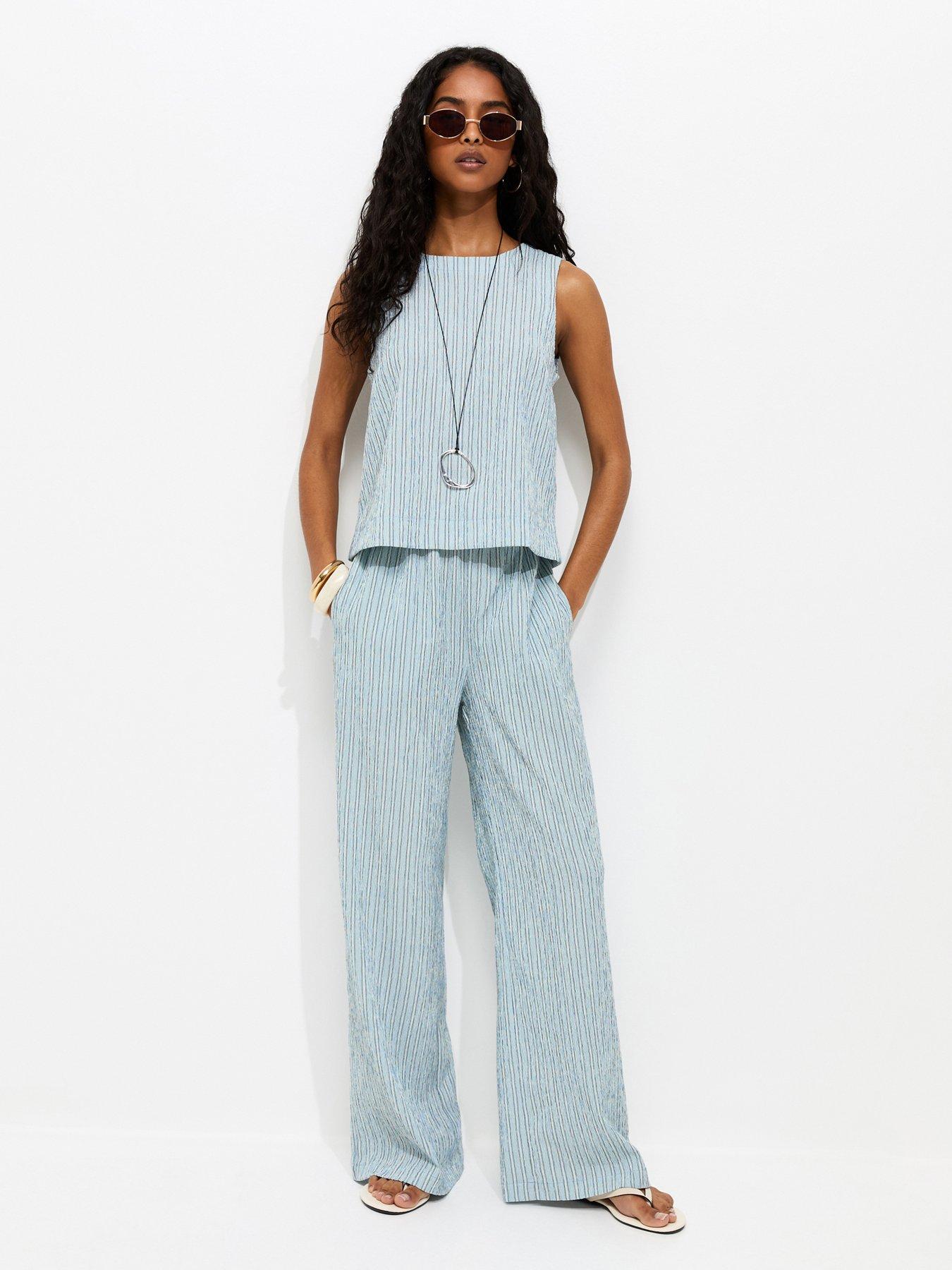 New Look Textured Stripe Wide Leg Trousers - Blue
