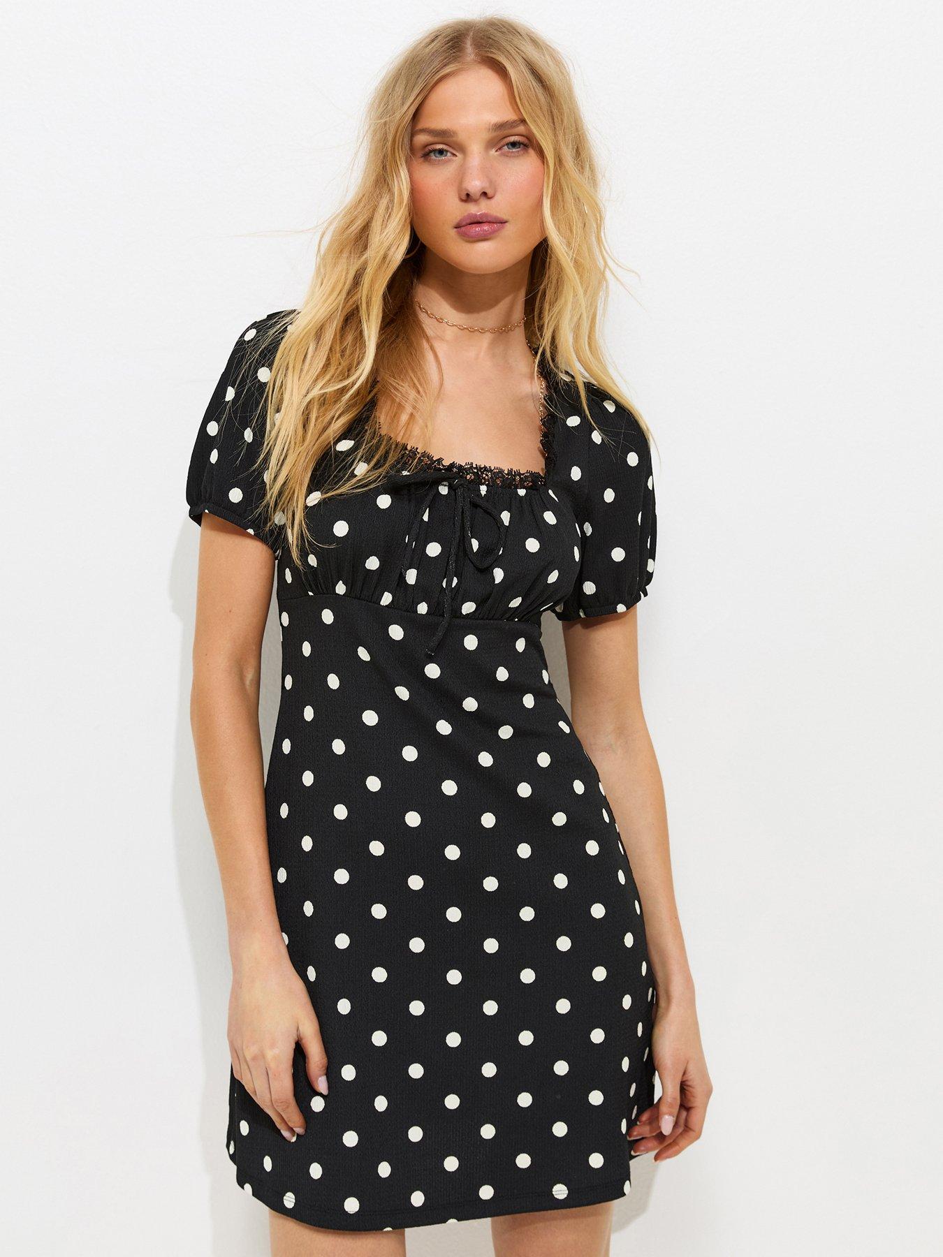 New Look Polka Dot Milkmaid Mini Dress - Black