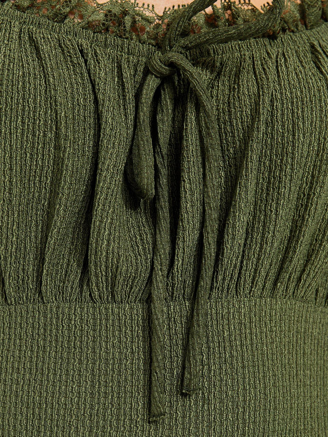 Image 6 of 6 of New Look Short Sleeve Milkmaid Midi Dress - Dark Khaki