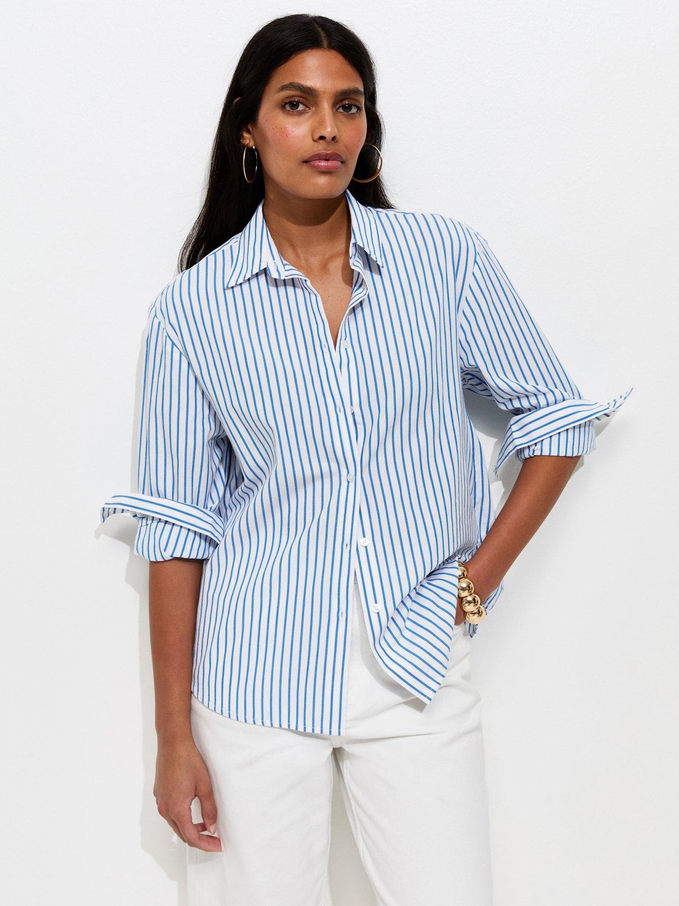 New Look Blue Cotton Striped Oversized Shirt